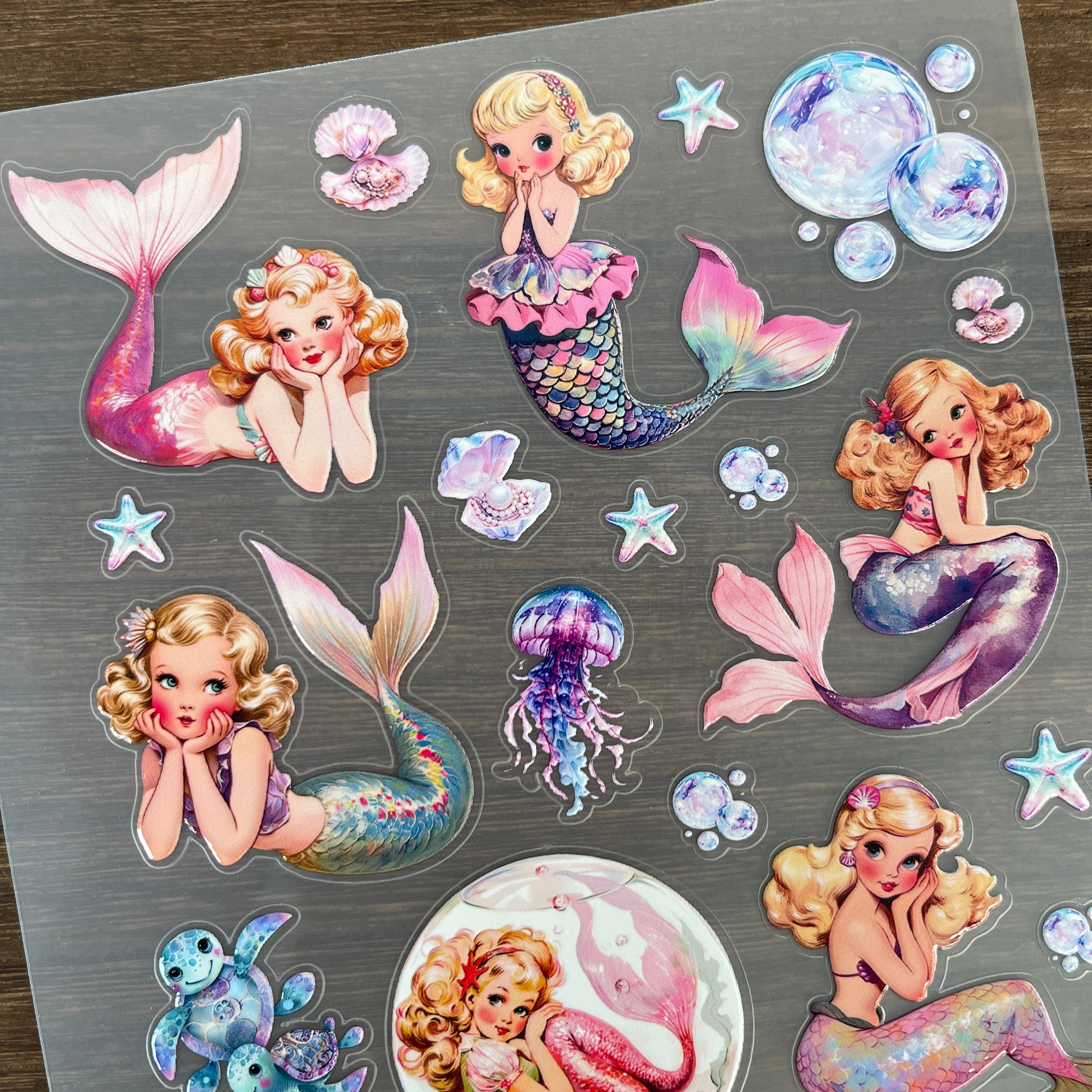 3D Vintage Mermaid PET Sticker 1 Pcs