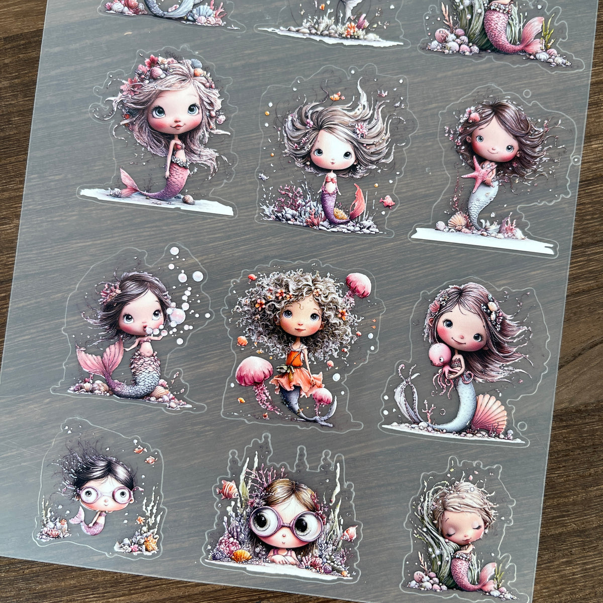 Full cute mermaid PET sticker sheet