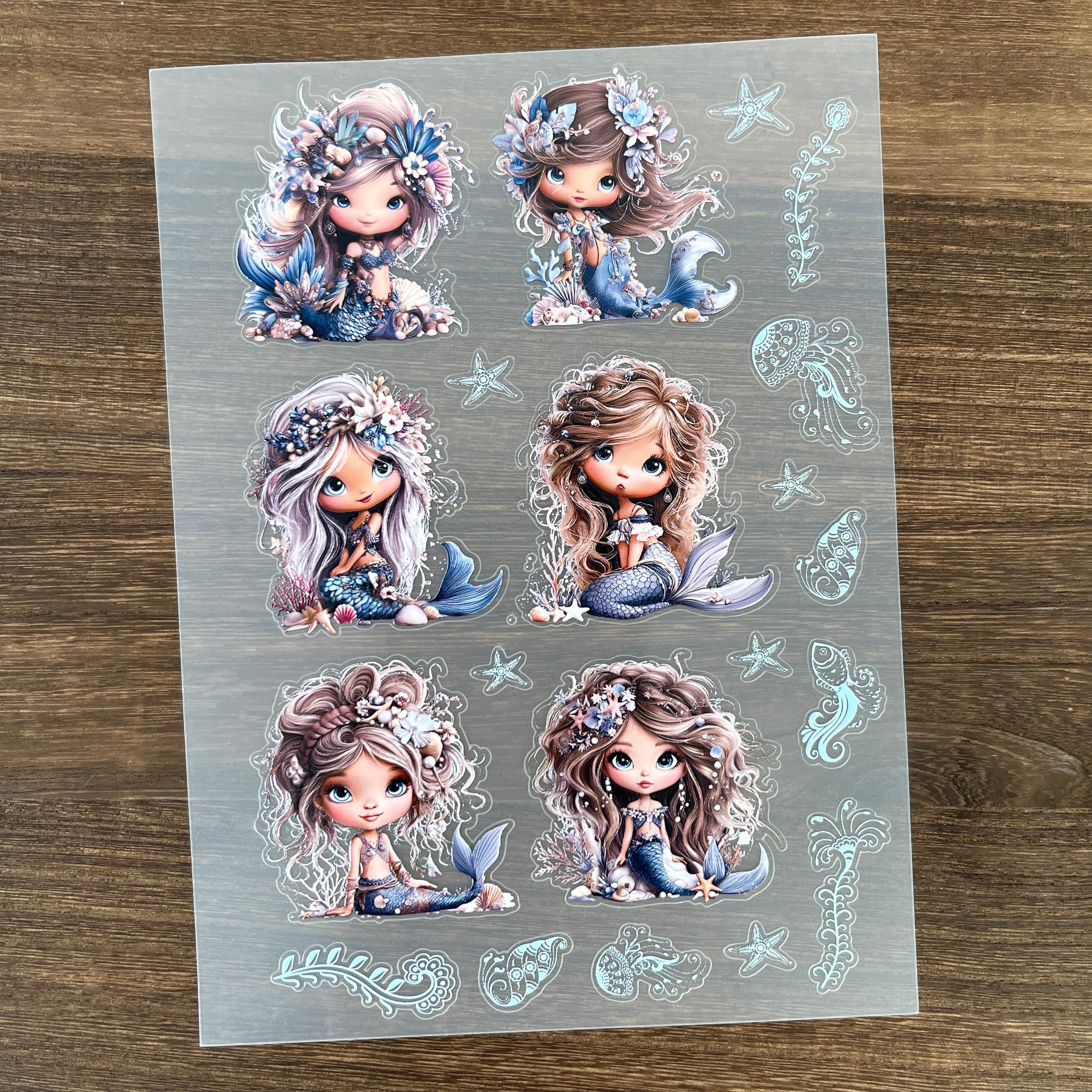 3D Blue Mermaid PET Sticker 1 Pcs