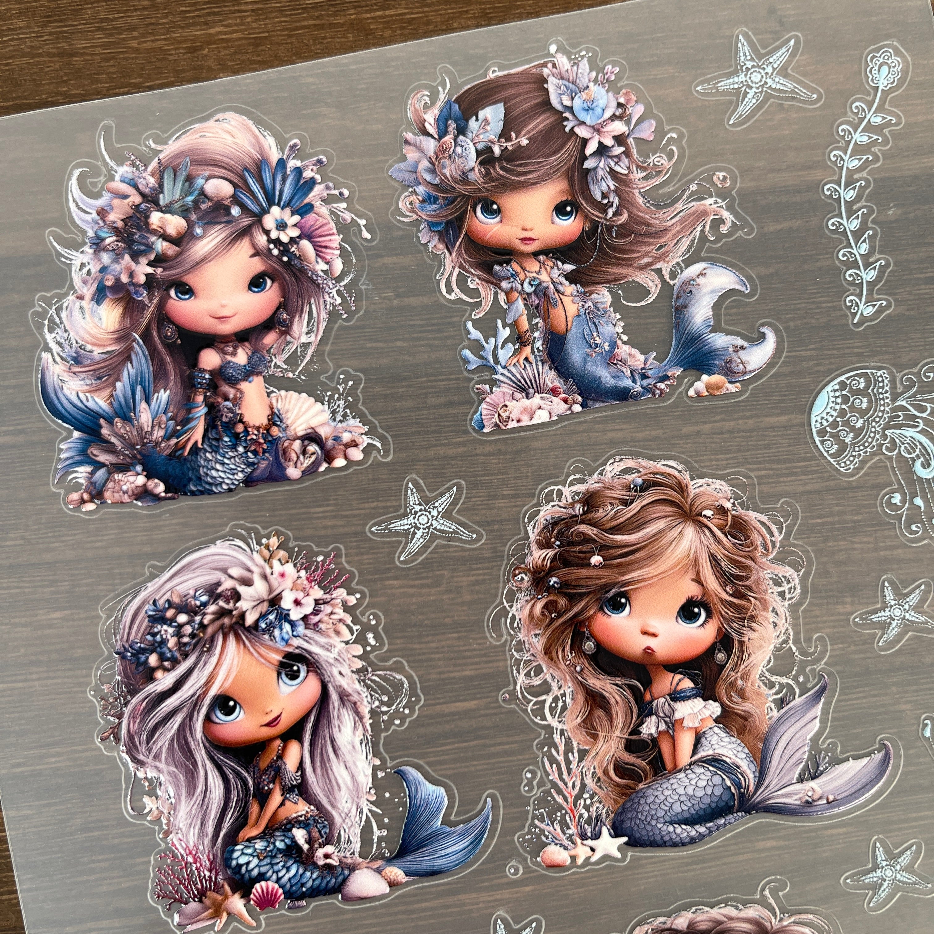 3D Blue Mermaid PET Sticker 1 Pcs