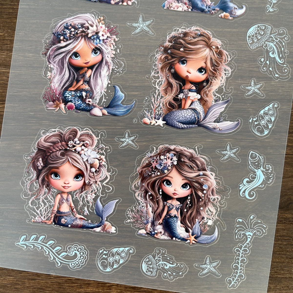 Full blue mermaid PET sticker sheet