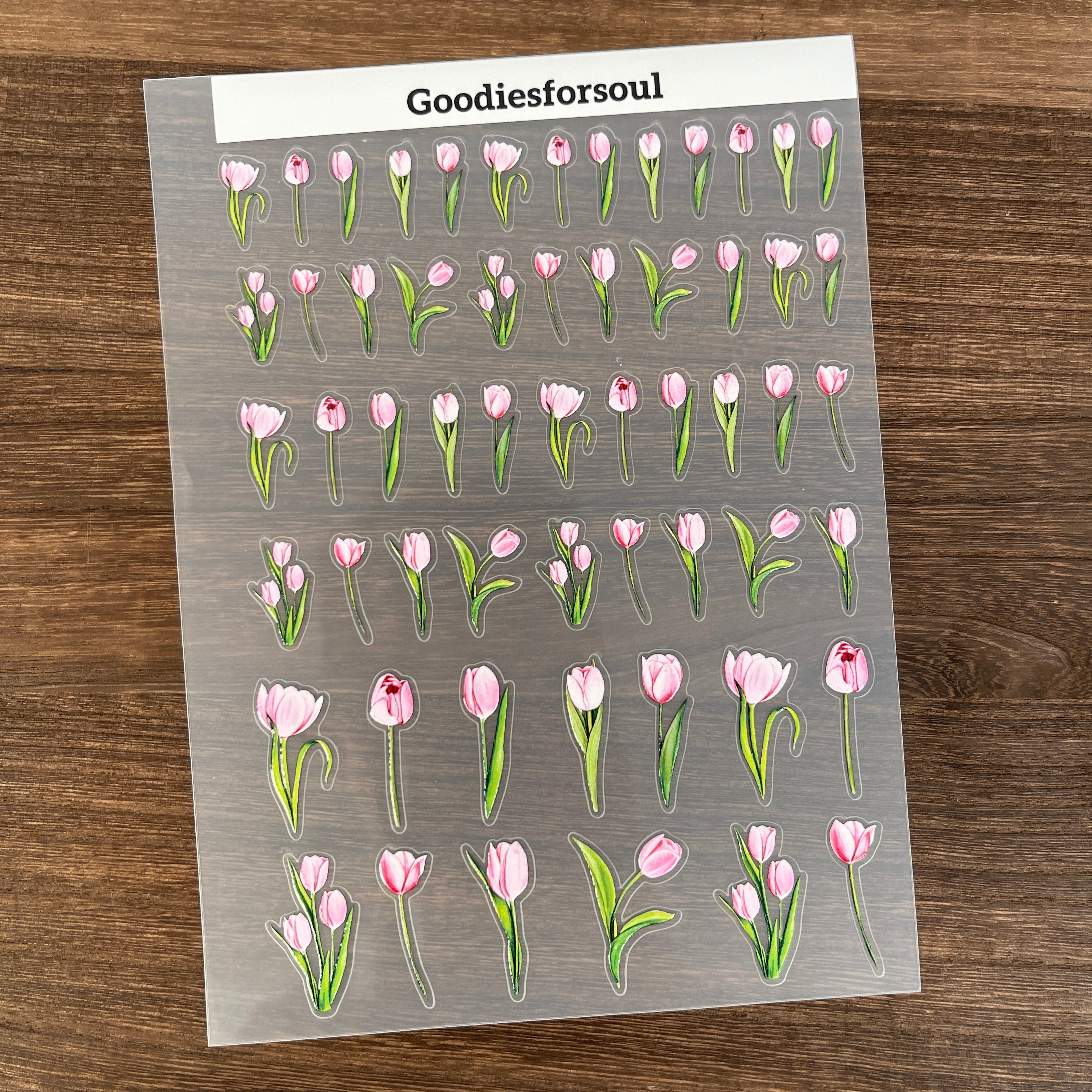 3D Pink Tulips PET Sticker 1 Pcs