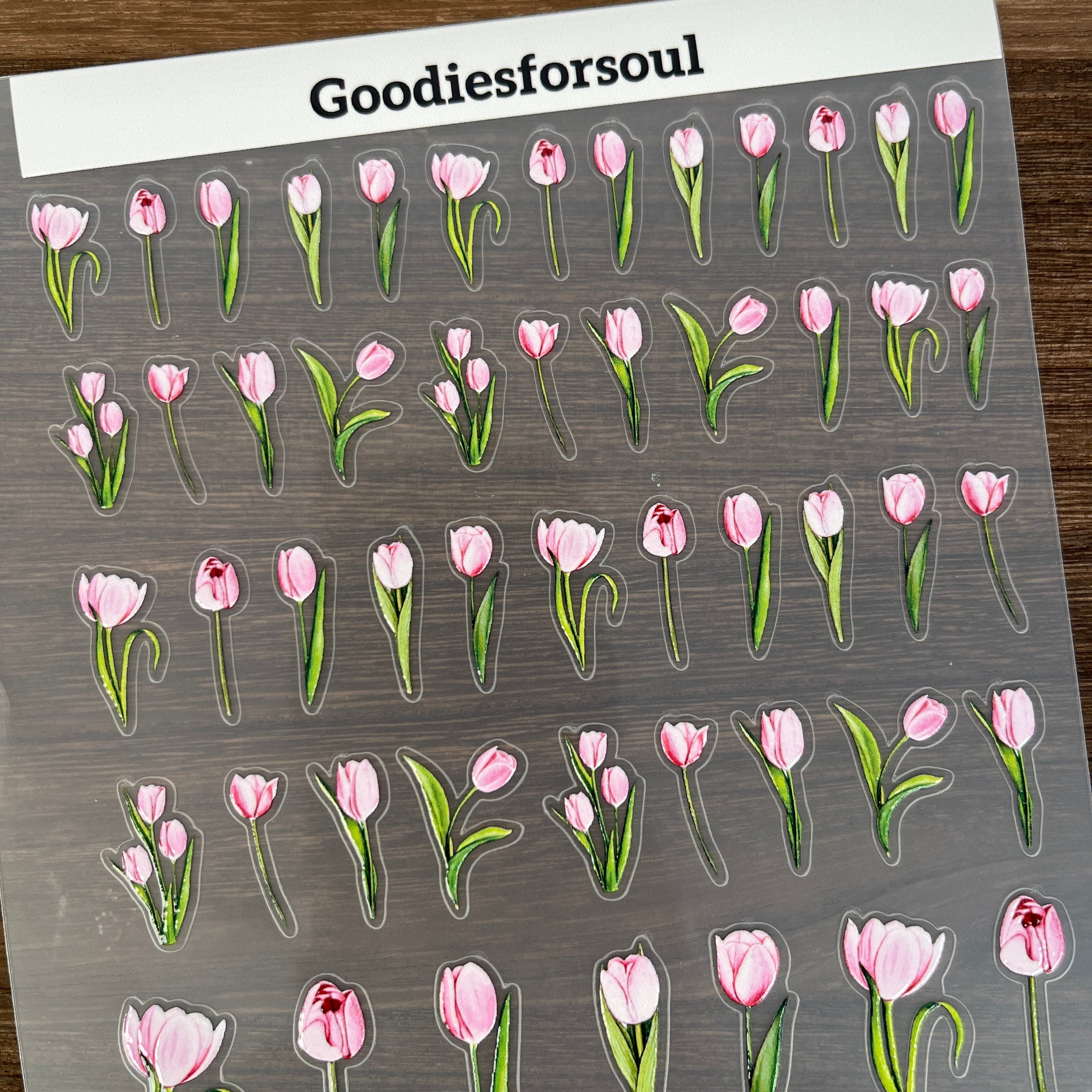 3D Pink Tulips PET Sticker 1 Pcs