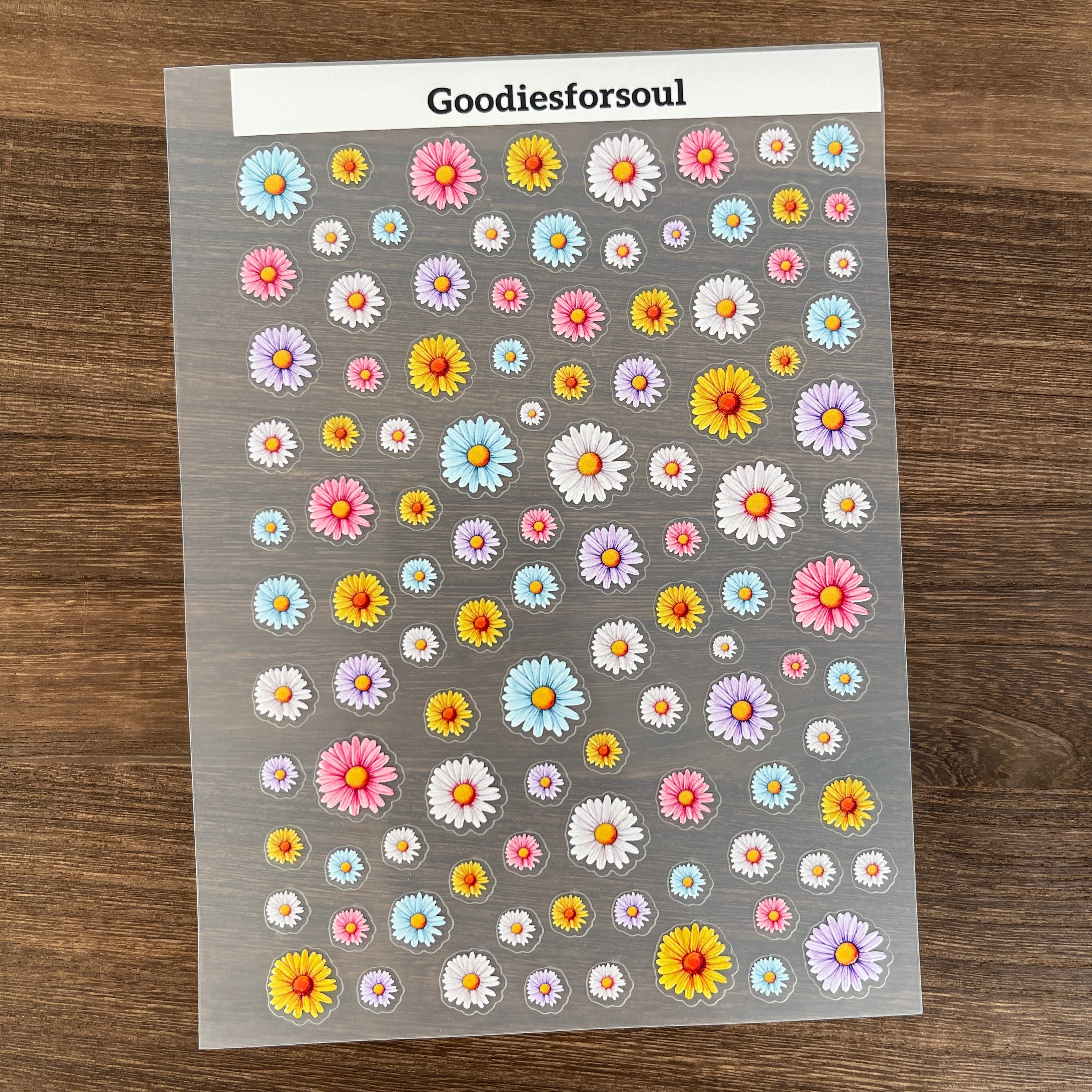 3D Colorful Daisies PET Sticker 1 Pcs