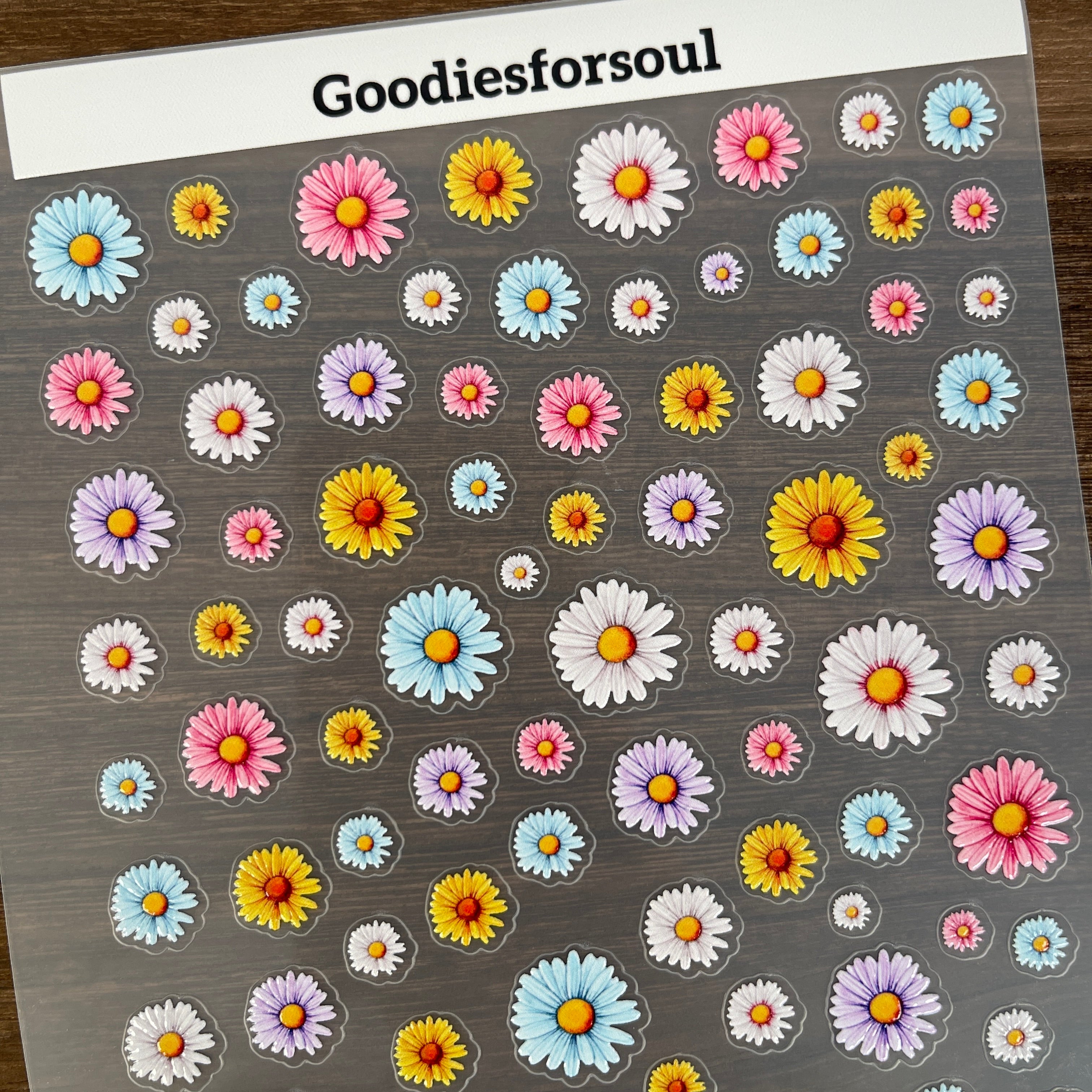 3D Colorful Daisies PET Sticker 1 Pcs