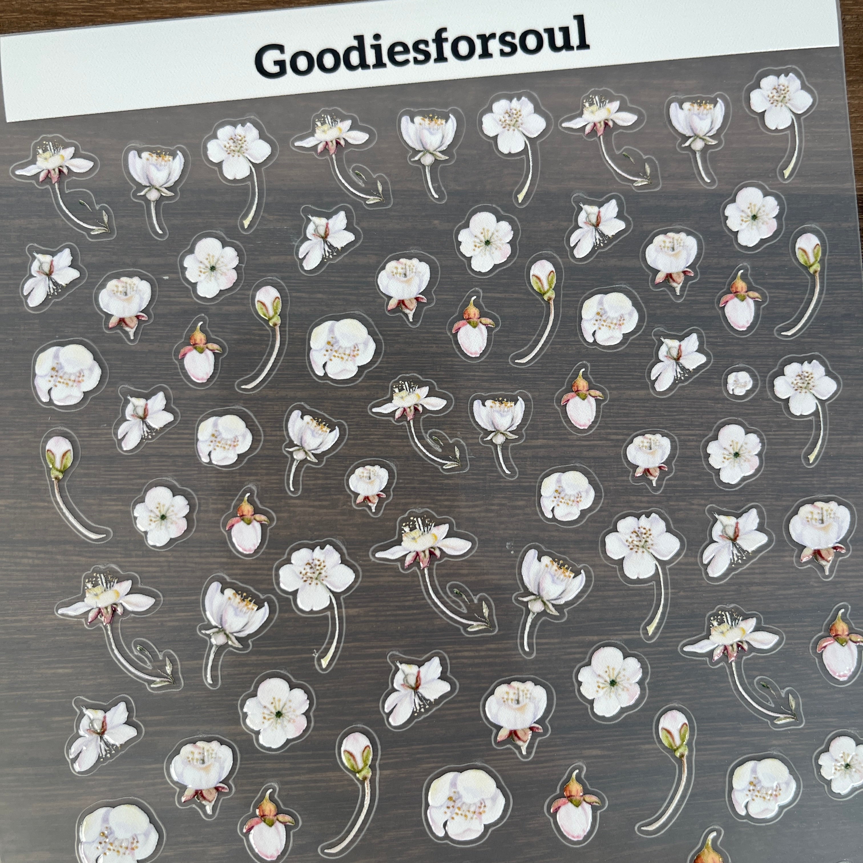 3D White flowers PET Sticker 1 Pcs