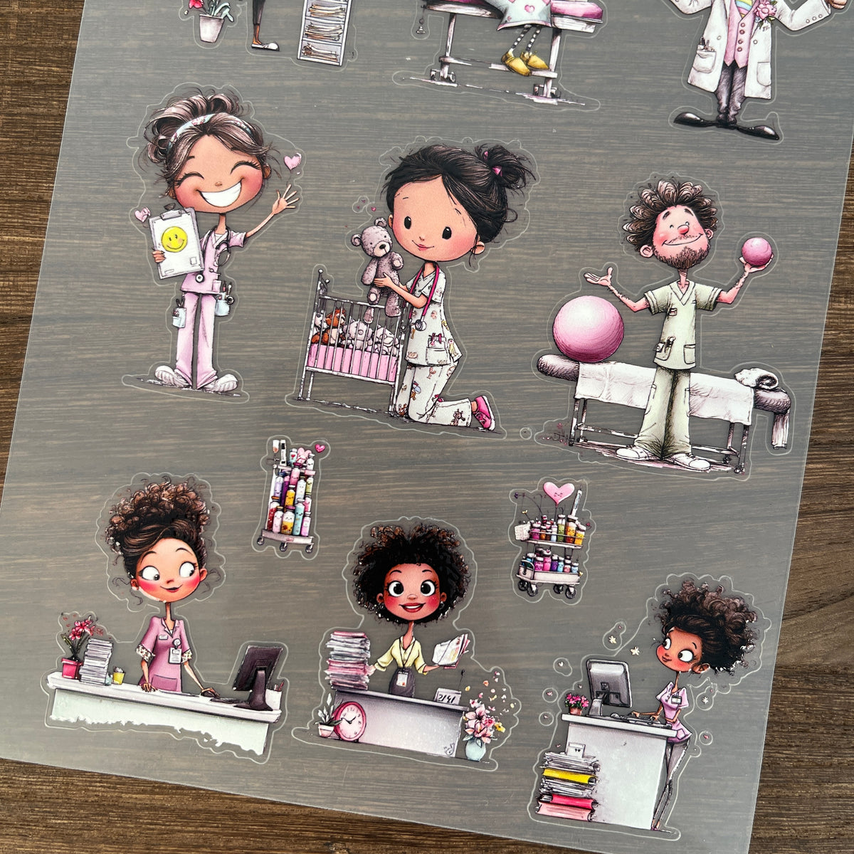 Full cute healthcare staff PET sticker sheet