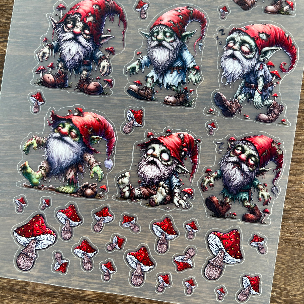 Full sleepy gnome zombie PET sticker sheet
