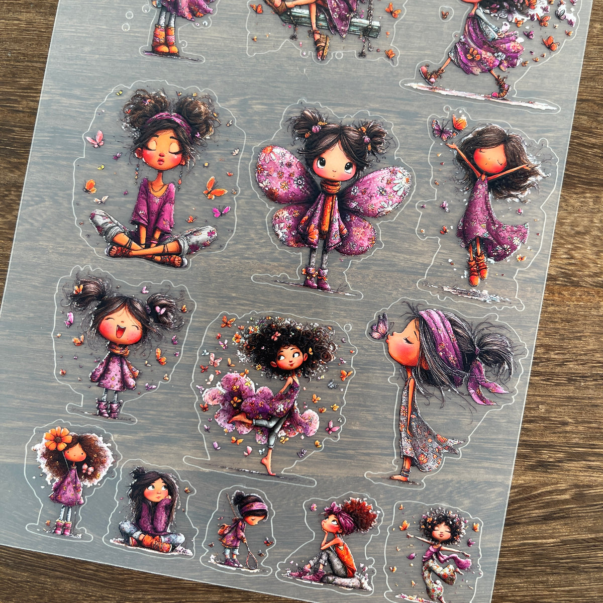 Full purple butterfly girl PET sticker sheet