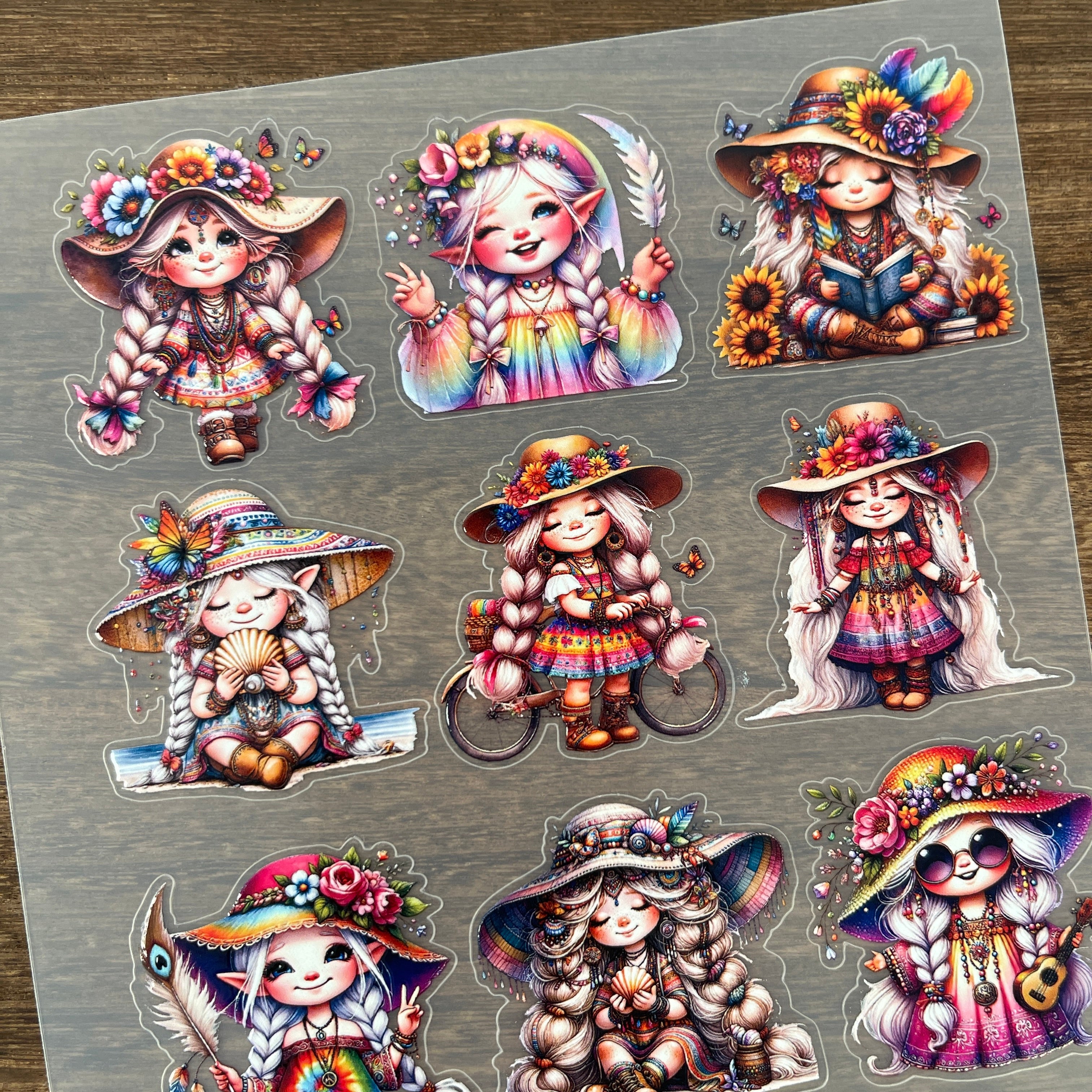 3D Cute Boho Girl PET Sticker 1 Pcs