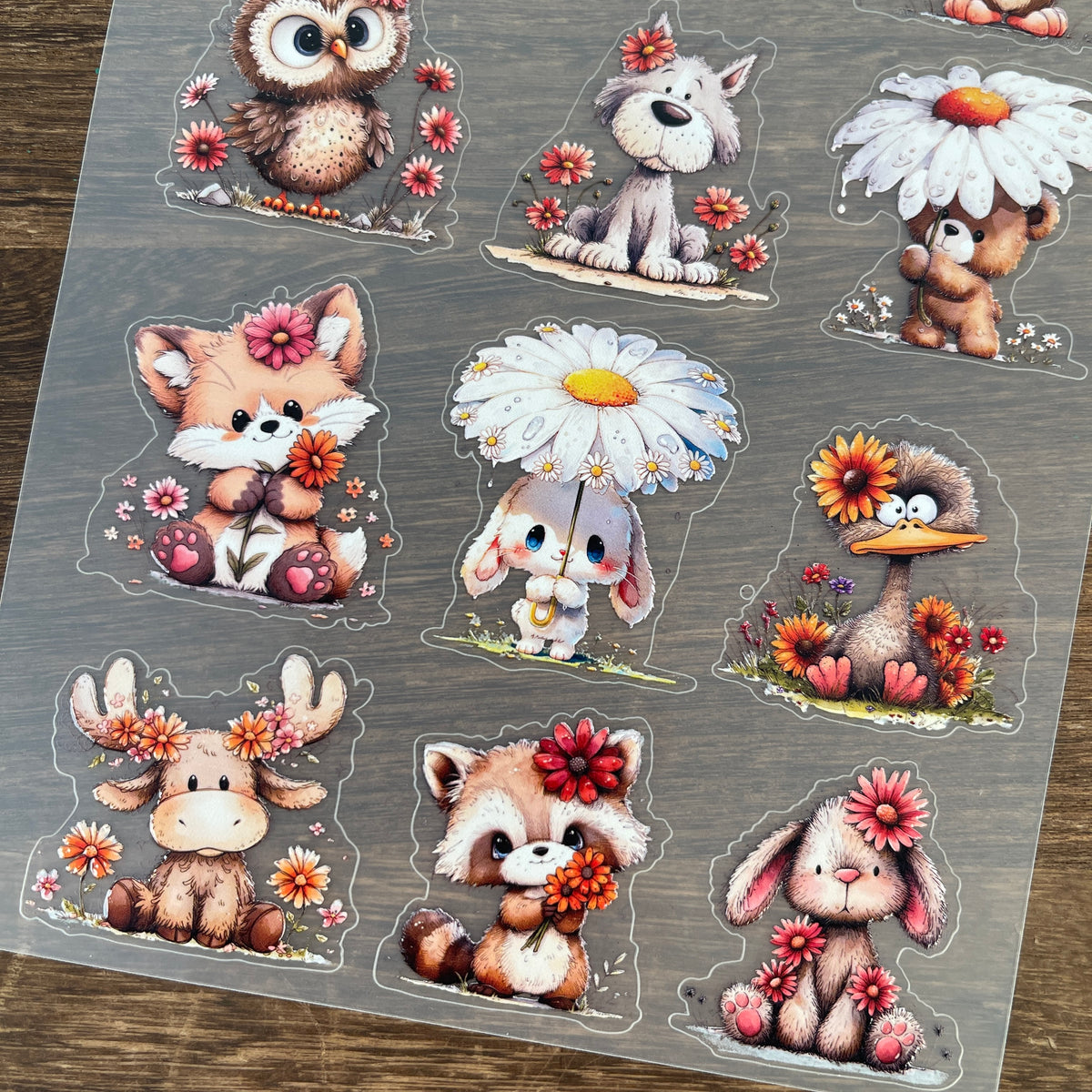 Full daisy animals PET sticker sheet