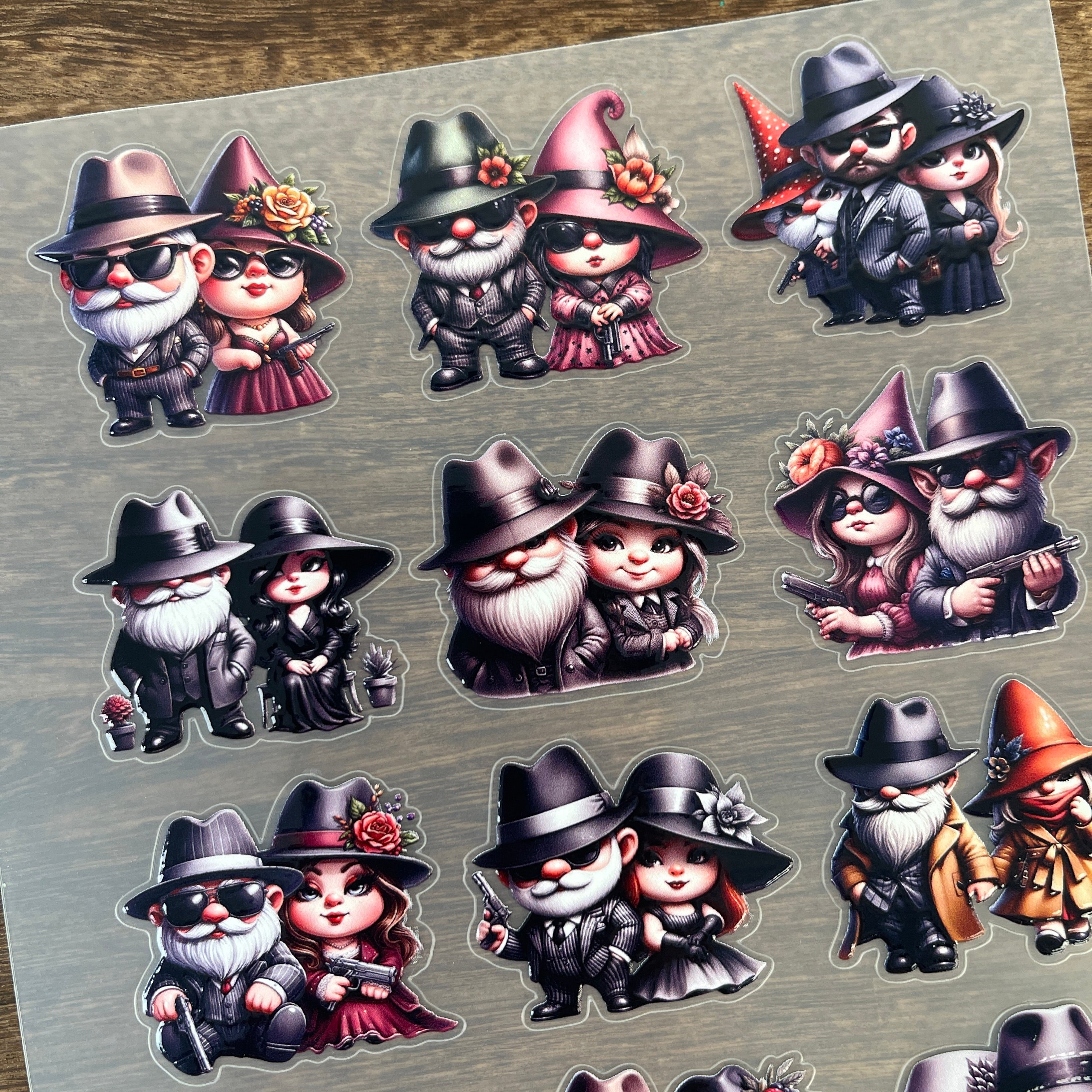 3D Detective Gnome couple PET Sticker 1 Pcs