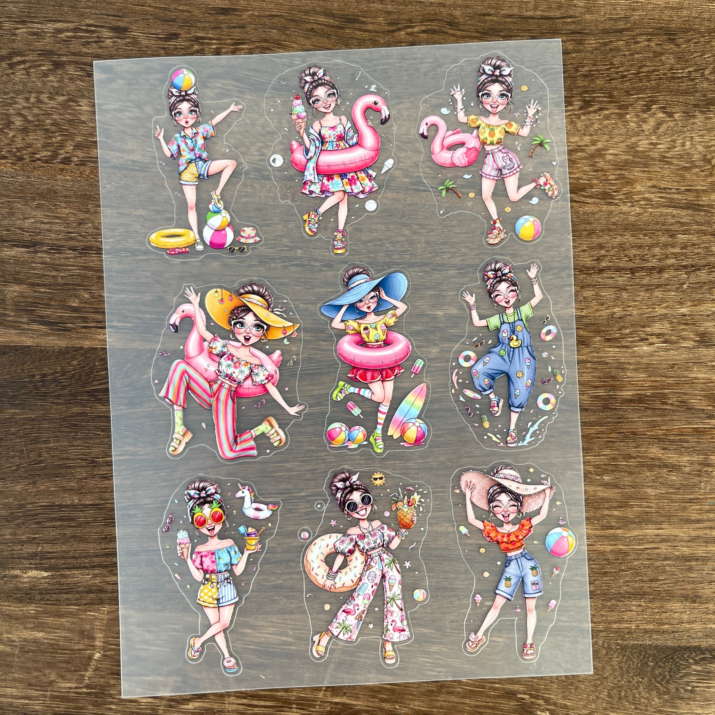 3D Summer Girl PET Sticker 1 Pcs