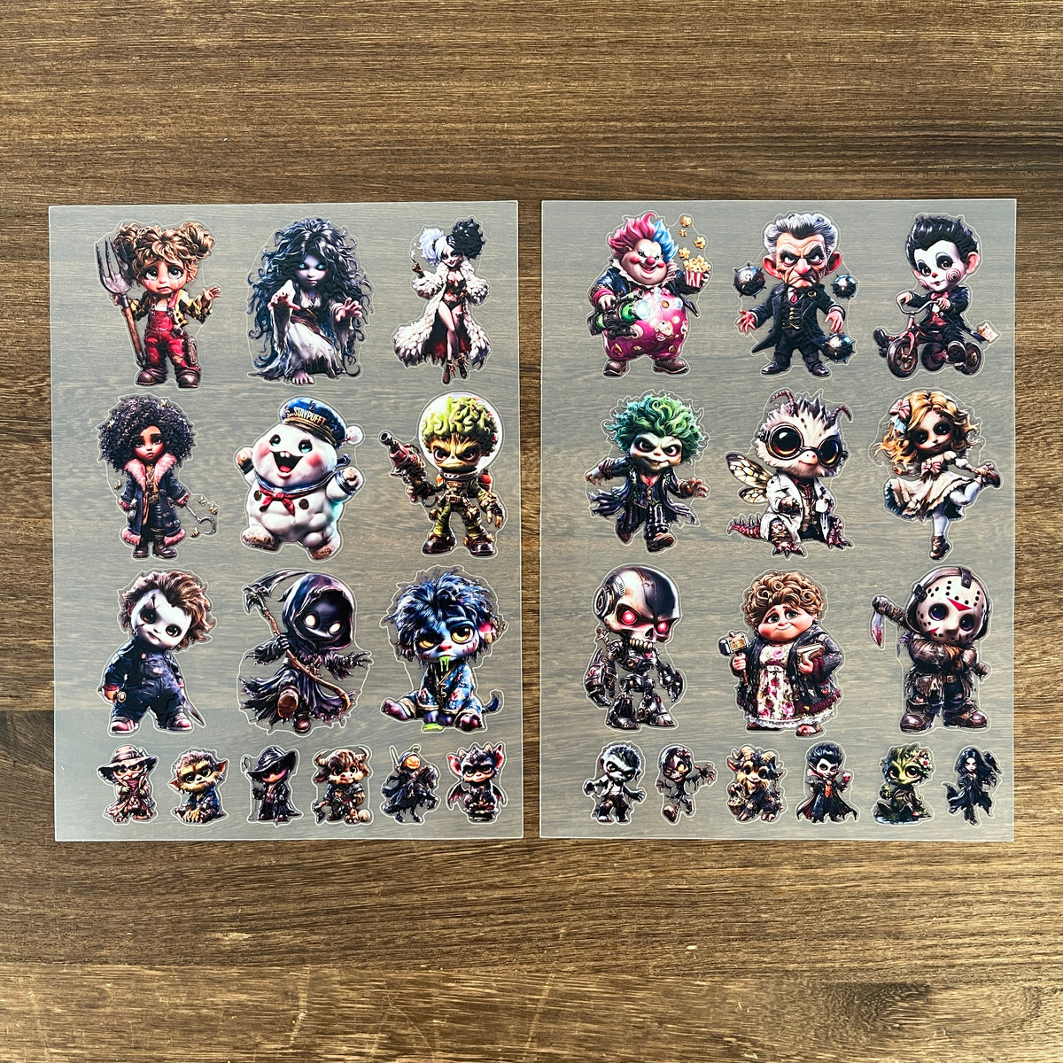Close-up of chibi spooky 3D sticker sheets
