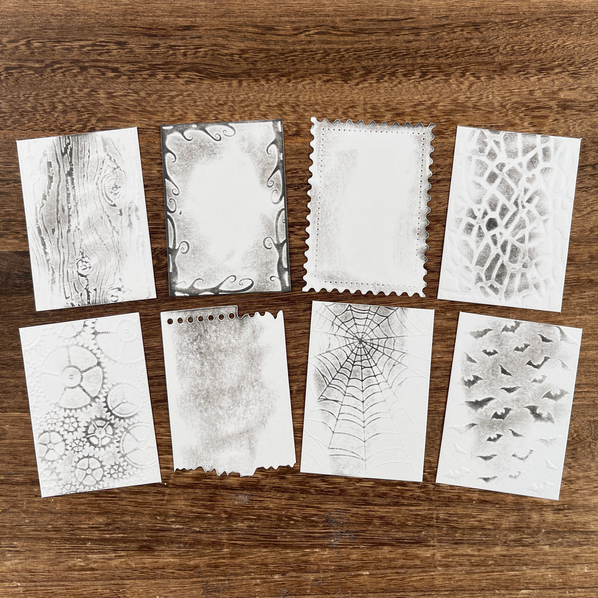 Embossed ATC card textures laid out