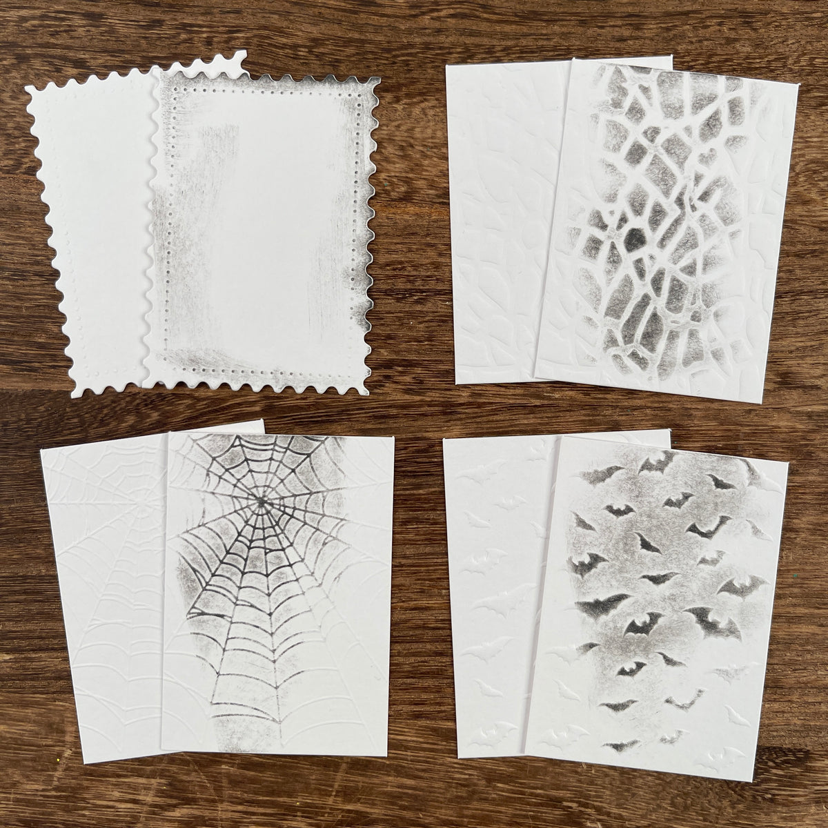 Embossed crack and web texture cards