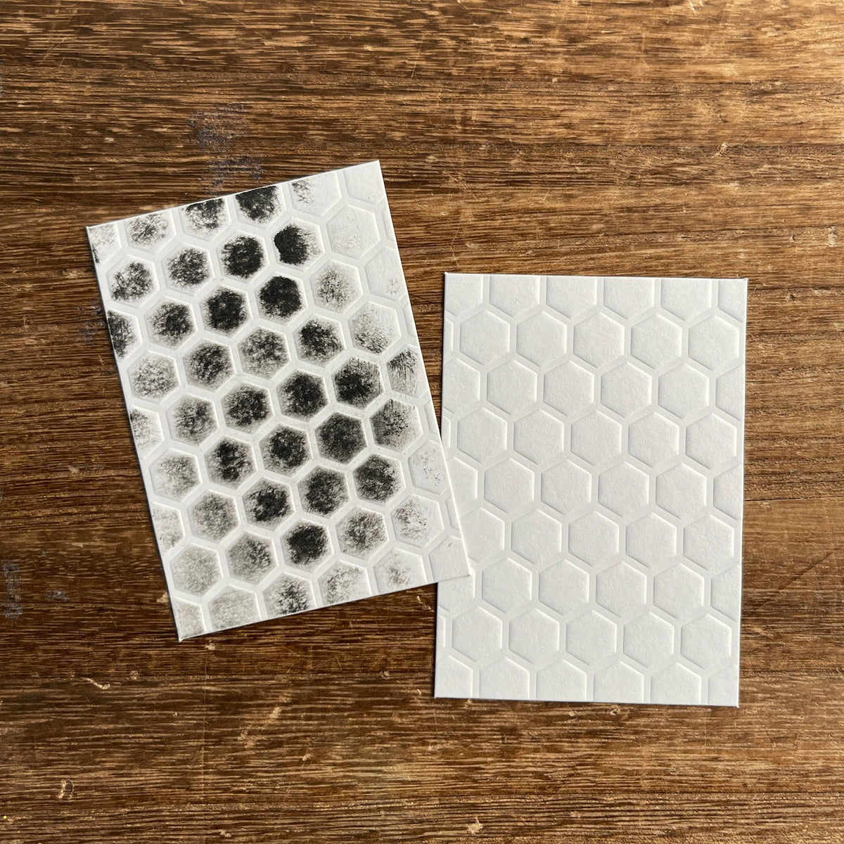 Honeycomb card next to a colored sample