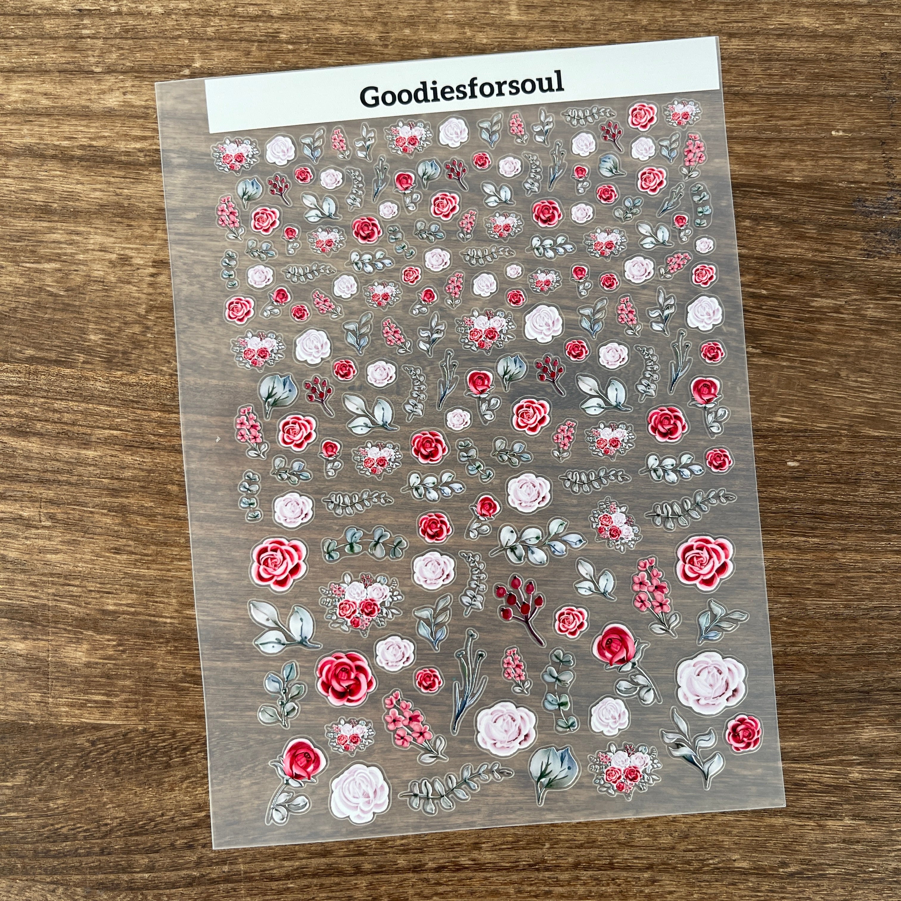 3D Pale Pink and Red Roses PET Sticker 1 Pcs