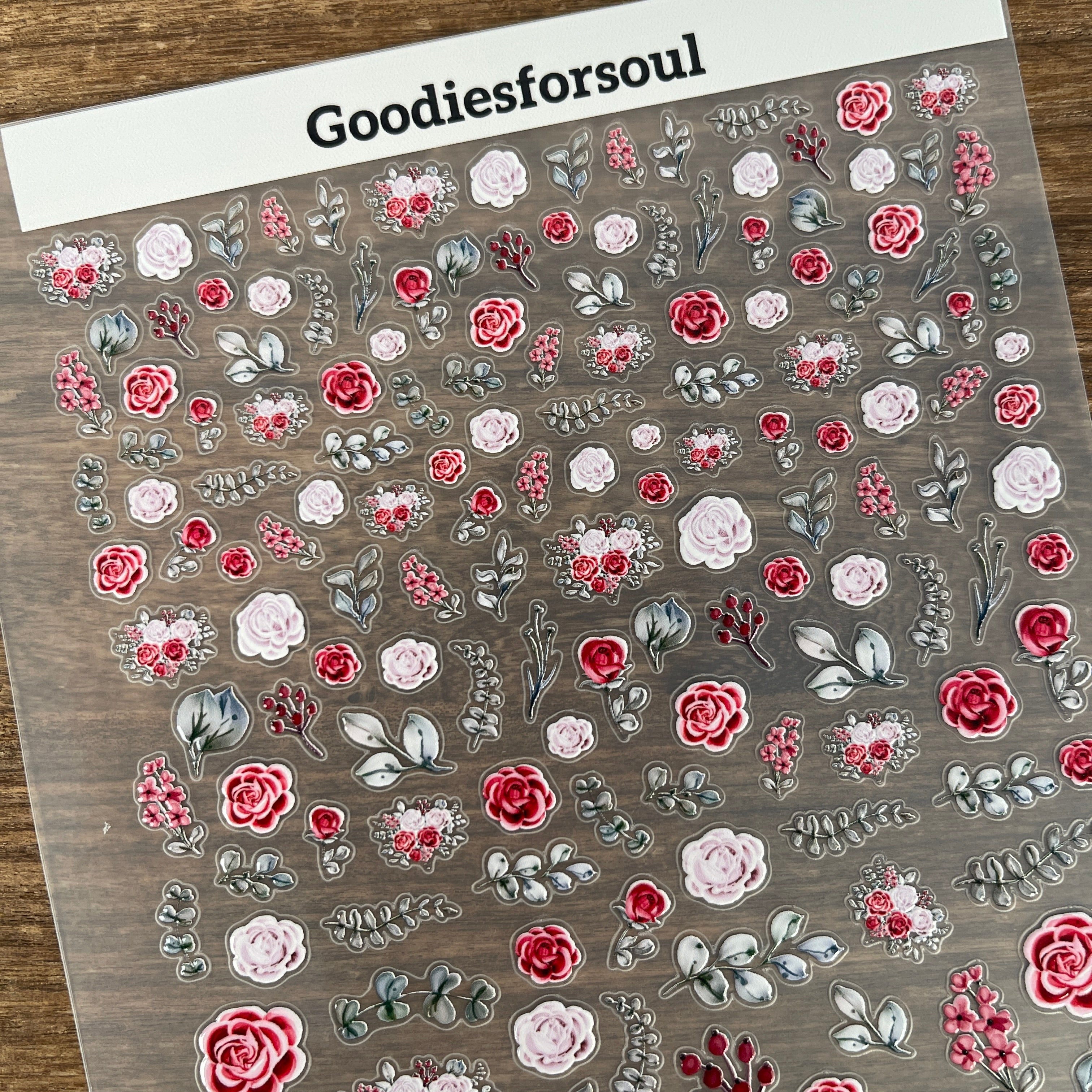 3D Pale Pink and Red Roses PET Sticker 1 Pcs