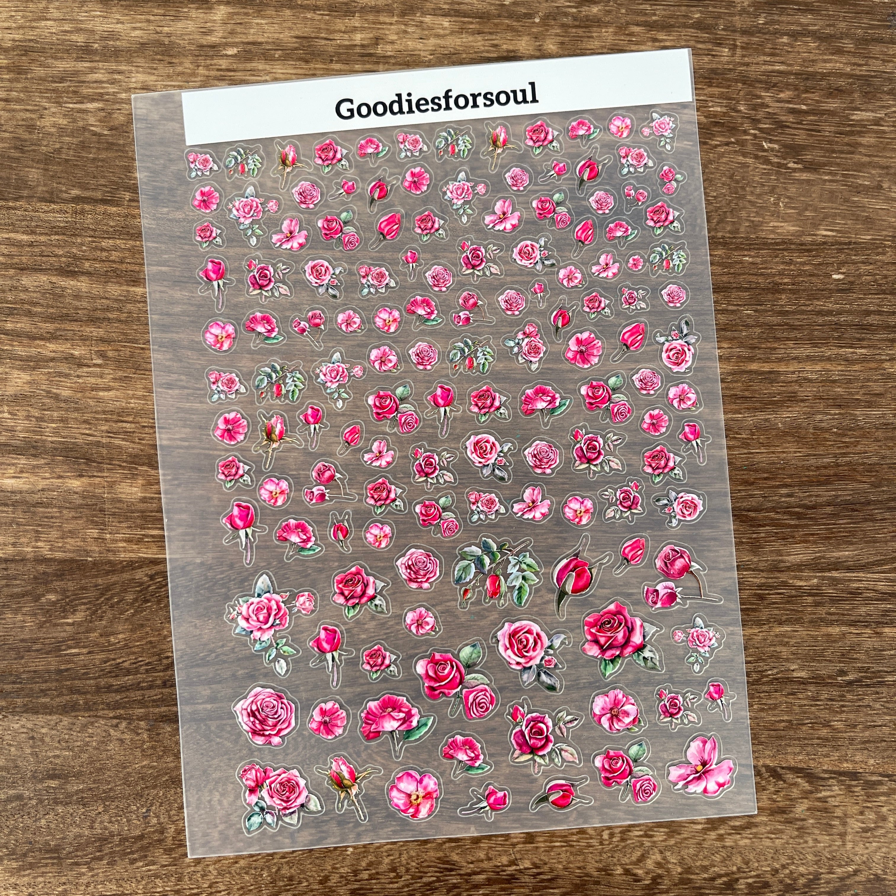 3D Vibrant Pink Roses PET Sticker 1 Pcs
