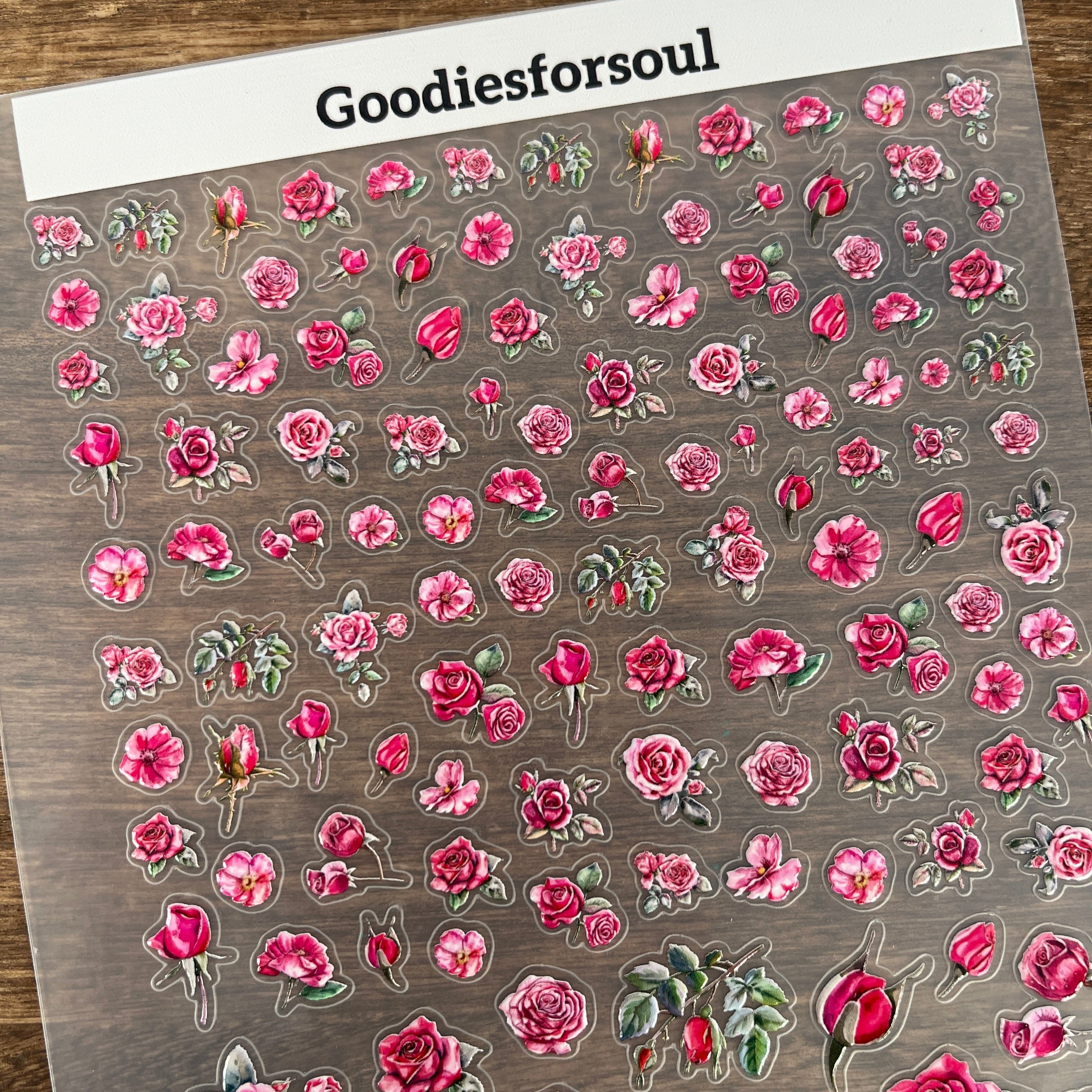 3D Vibrant Pink Roses PET Sticker 1 Pcs