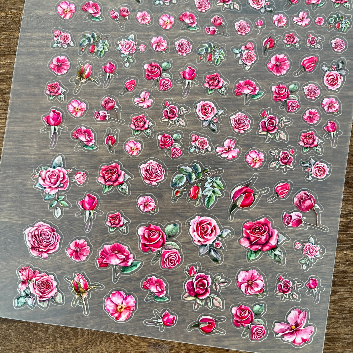 Full vibrant pink roses PET sticker sheet