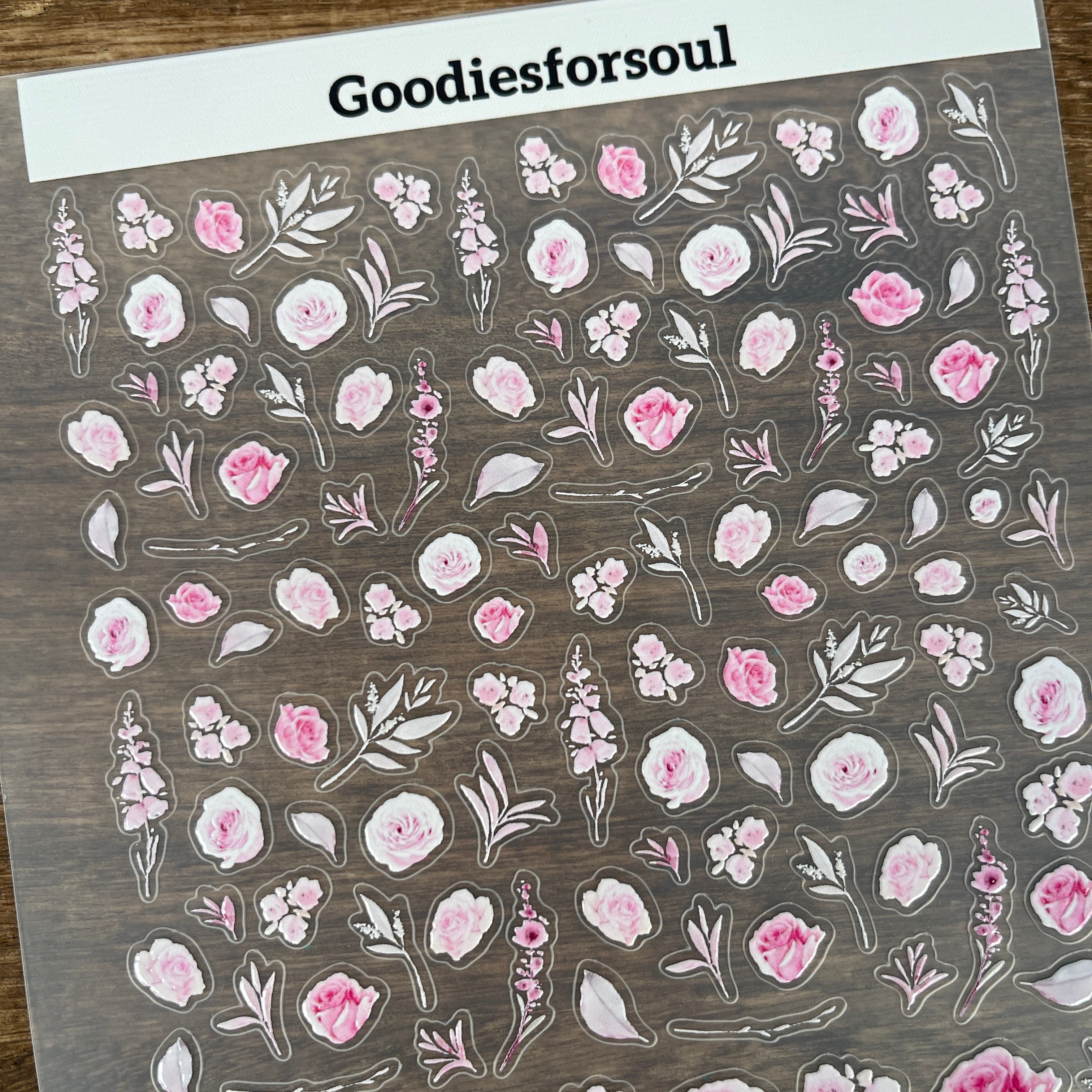 3D Pink Roses PET Sticker 1 Pcs