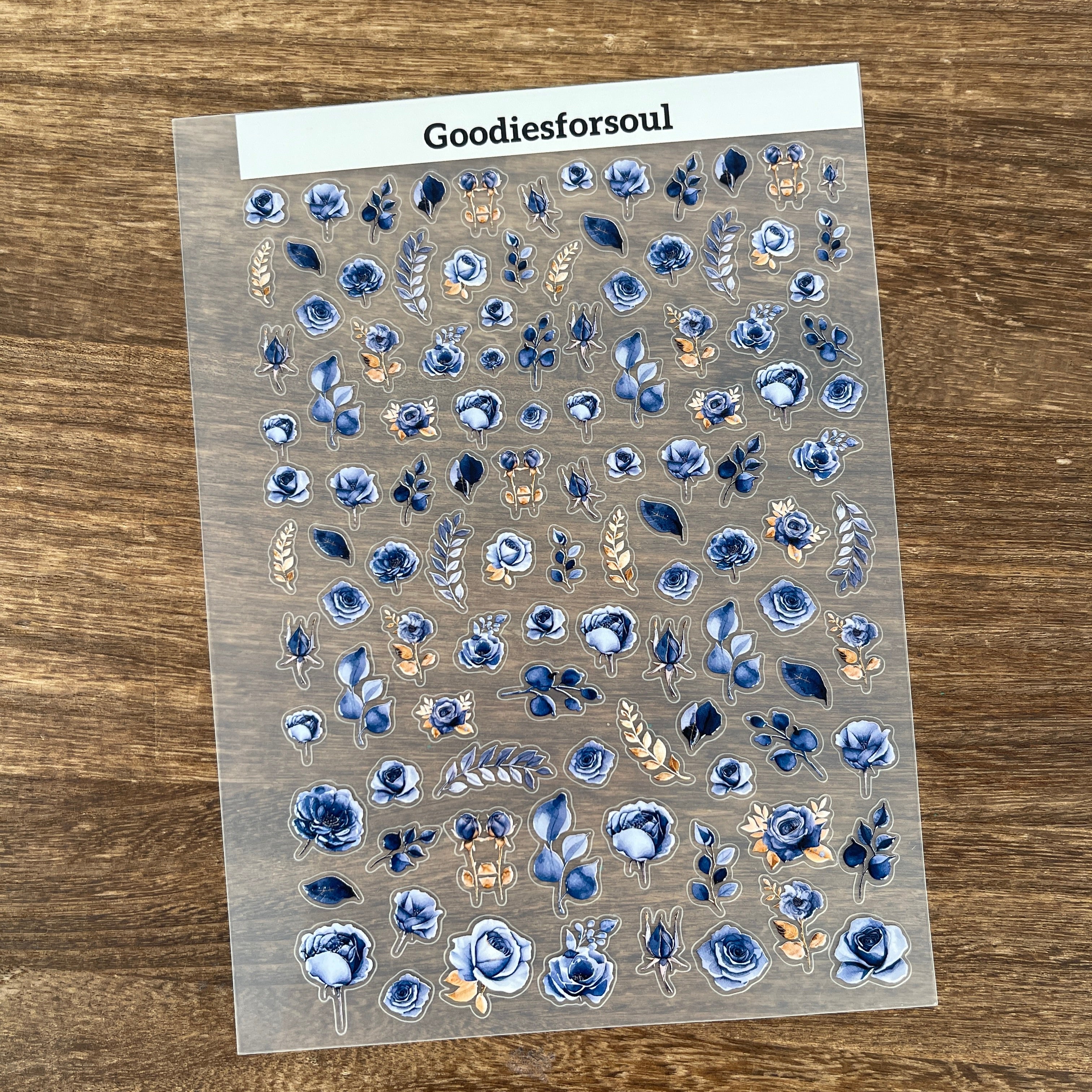 3D Blue Roses PET Sticker 1 Pcs