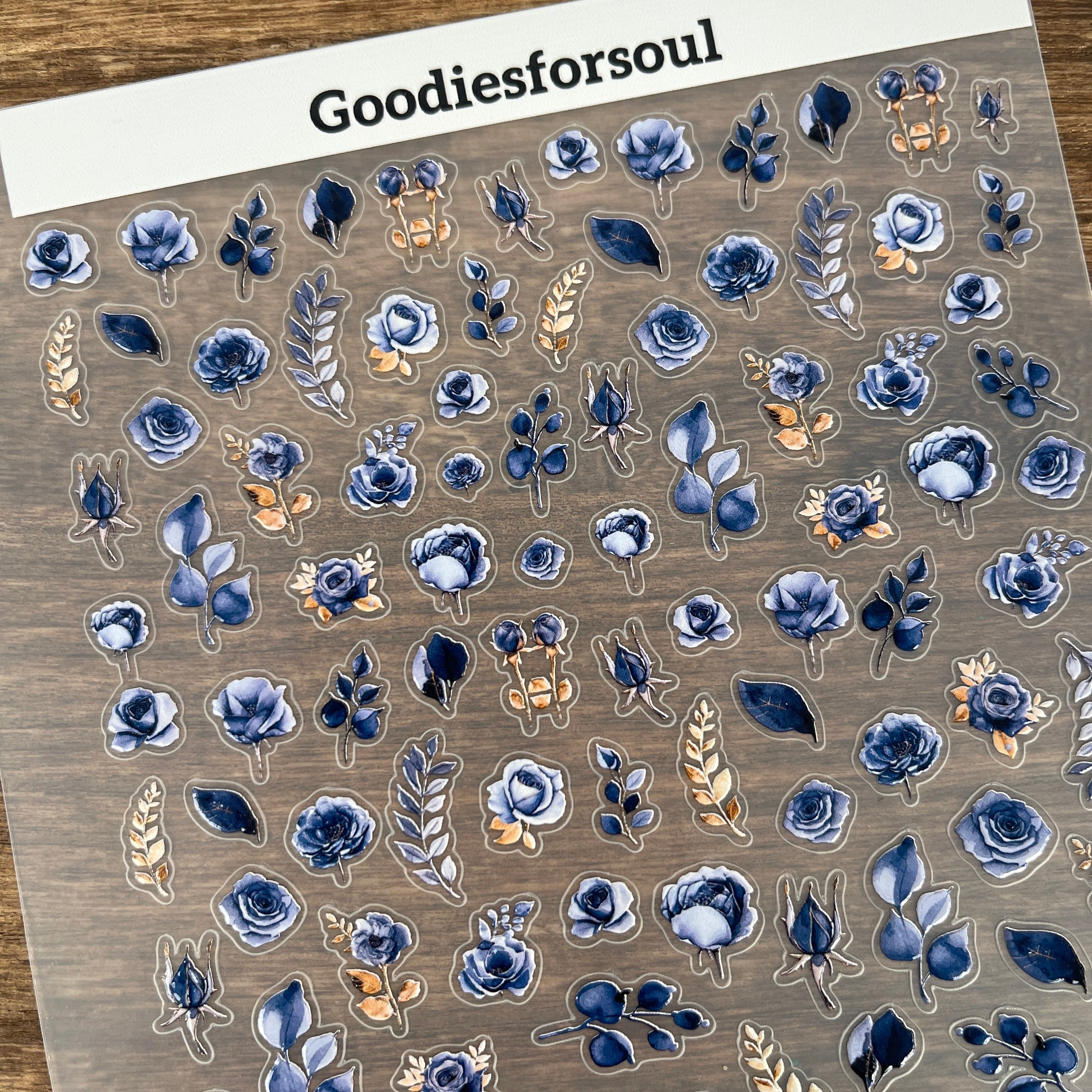 3D Blue Roses PET Sticker 1 Pcs