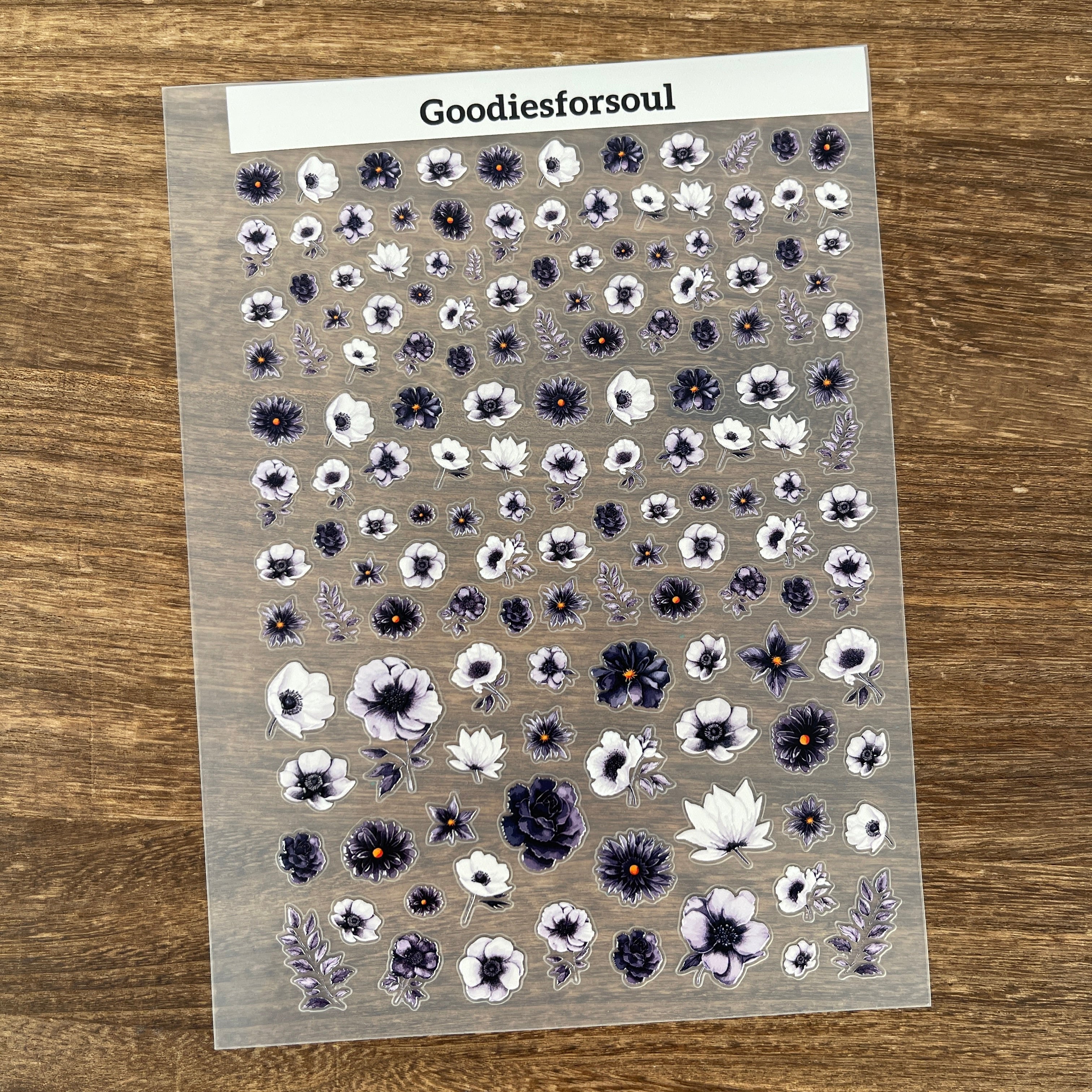3D Black and White Flowers PET Sticker 1 Pcs