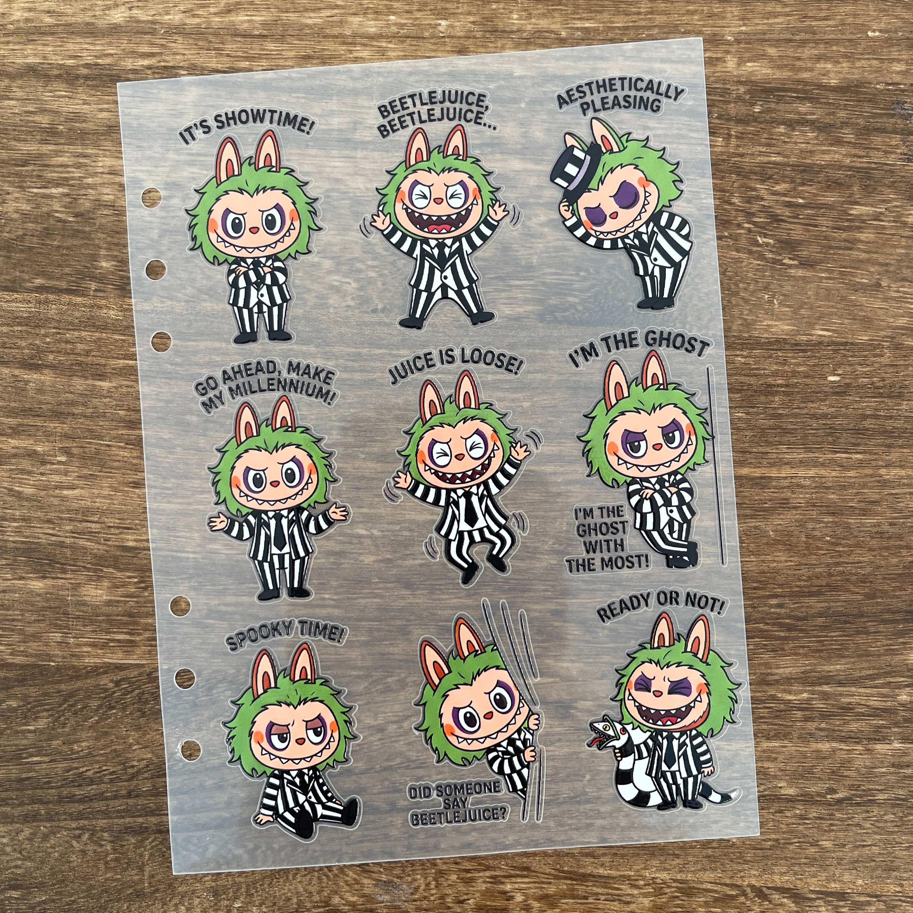 3D Bettle Juice x Labubu PET Sticker 1 Pcs