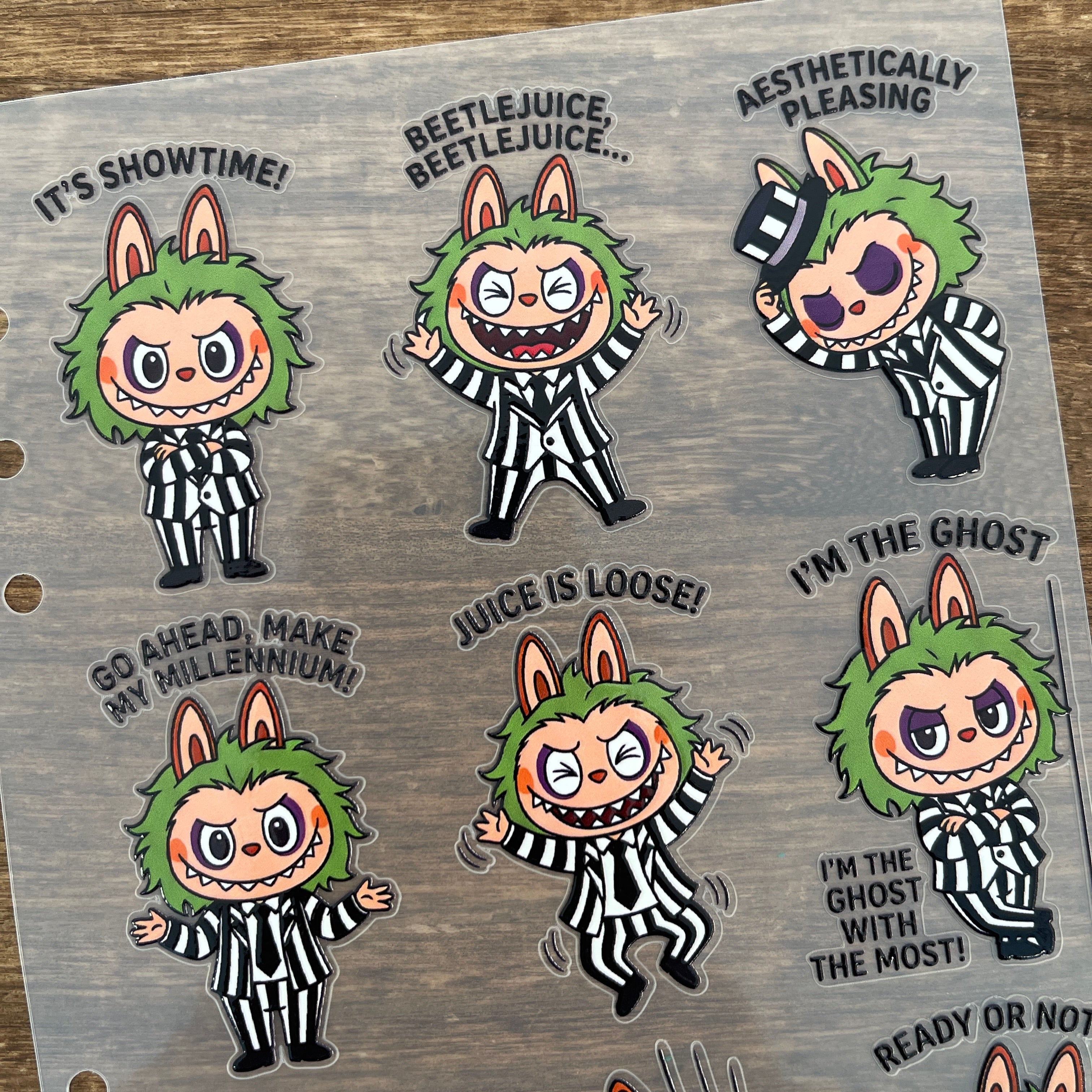 3D Bettle Juice x Labubu PET Sticker 1 Pcs