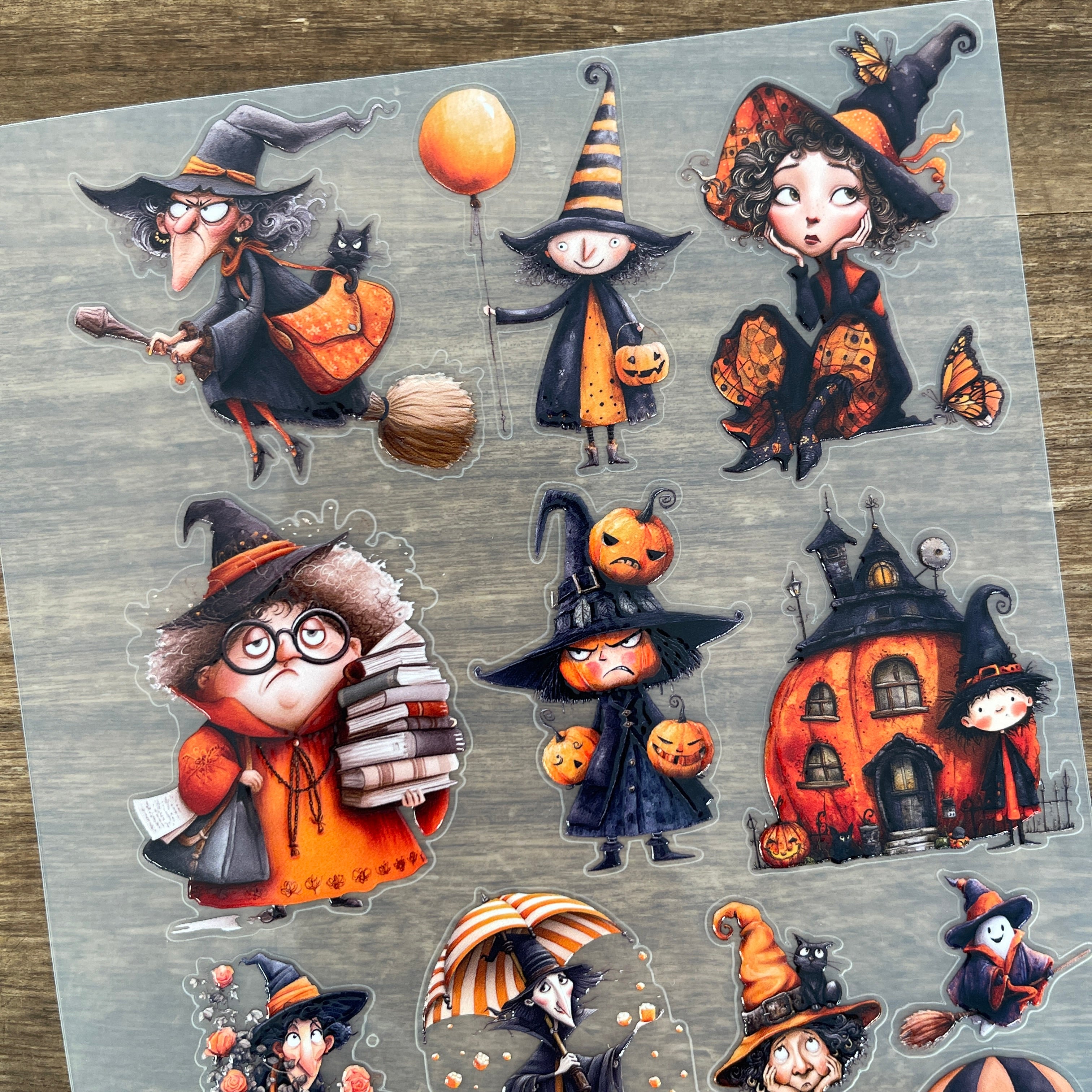 3D Orange Witch PET Sticker 1 Pcs