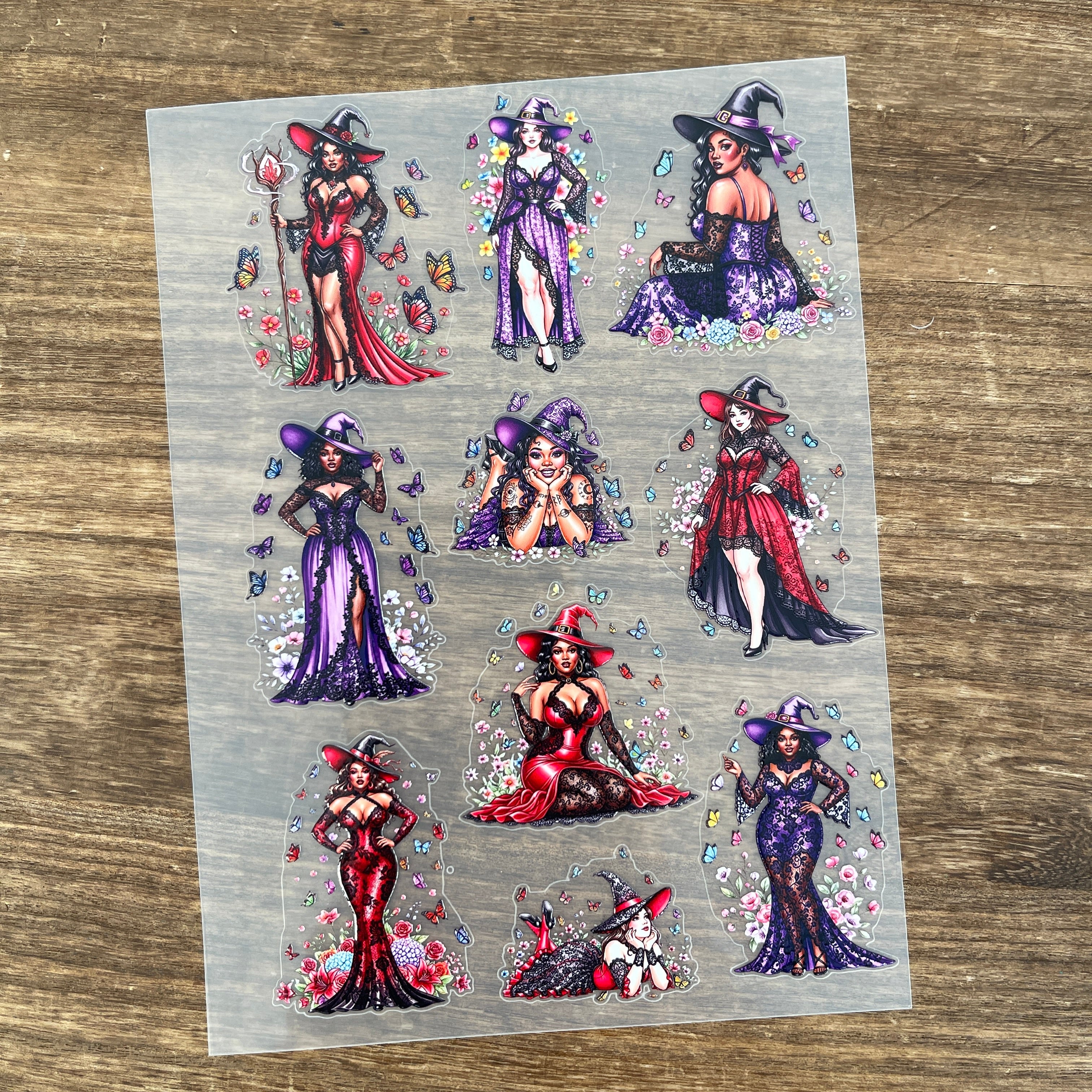 3D Purple & Red Witch PET Sticker 1 Pcs