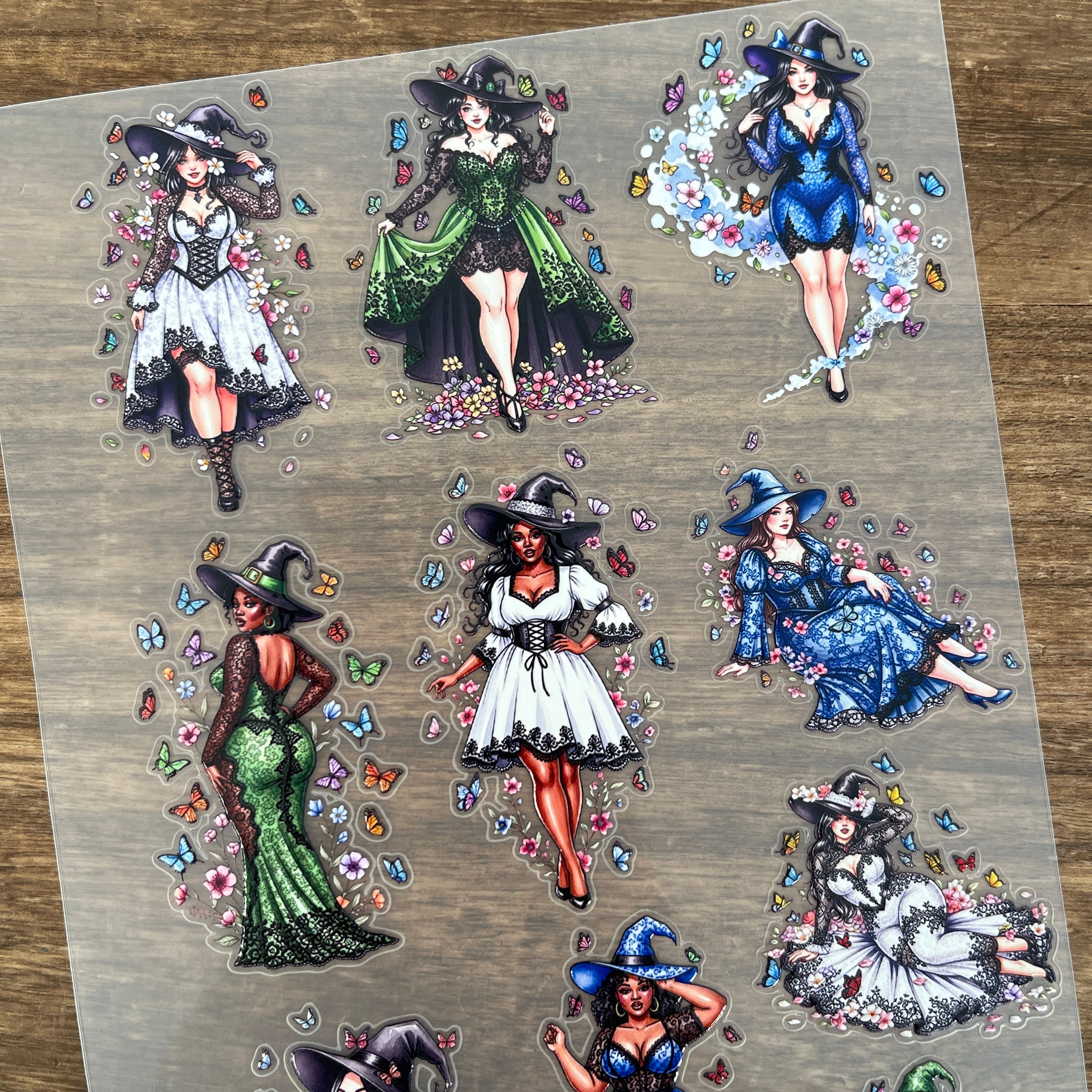 3D White, Blue & Green Witch PET Sticker 1 Pcs