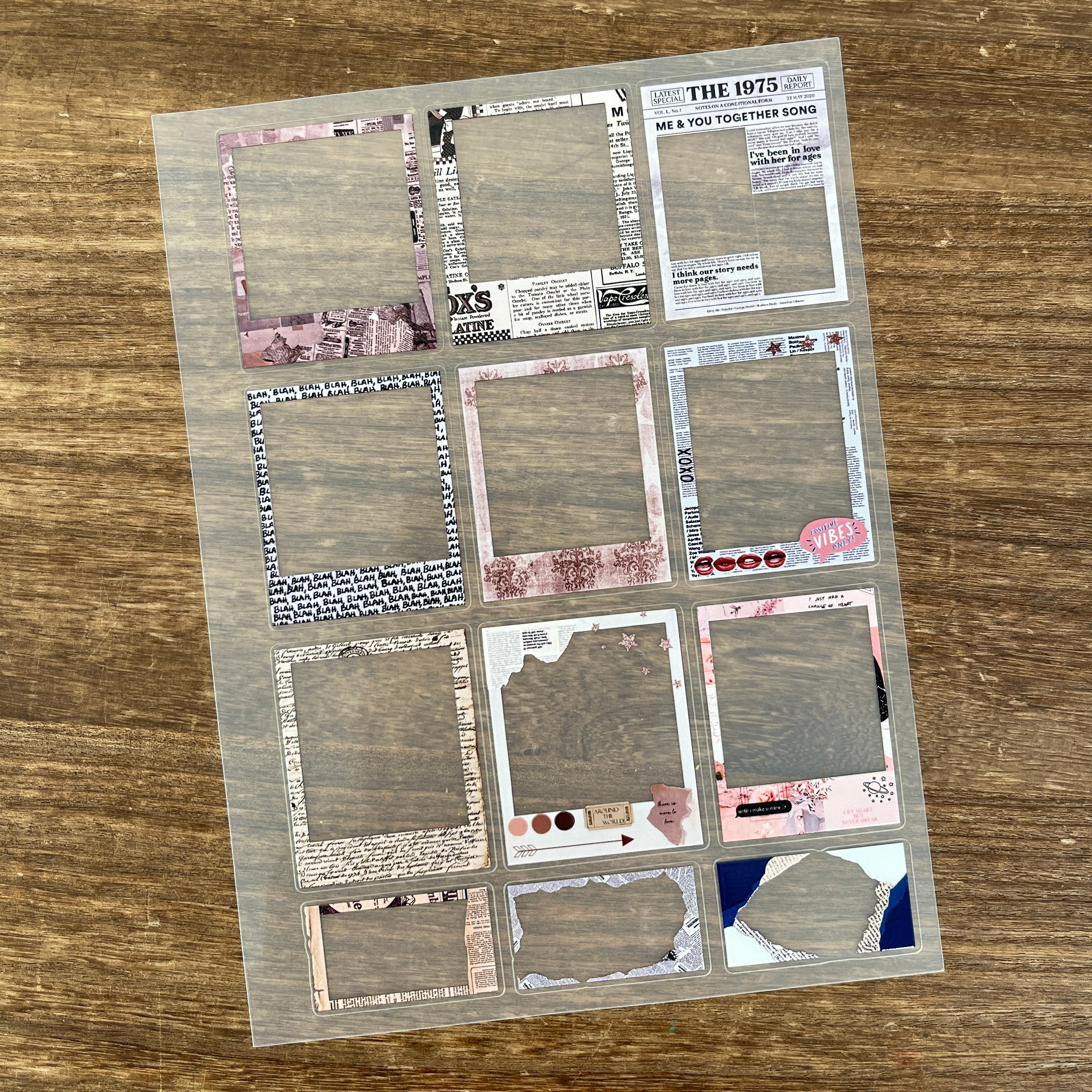 3D Vintage newspaper border PET Sticker 1 Pcs
