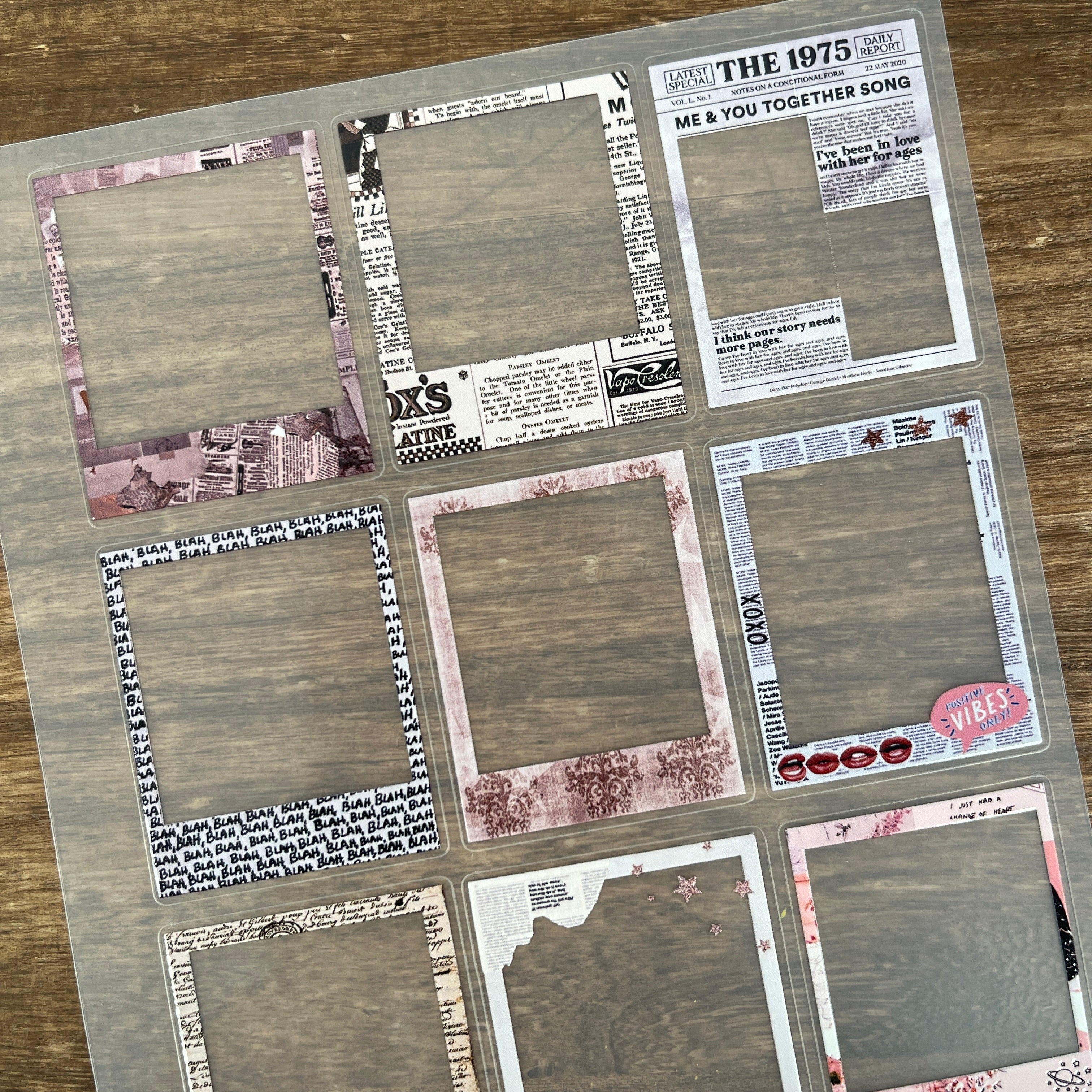 3D Vintage newspaper border PET Sticker 1 Pcs