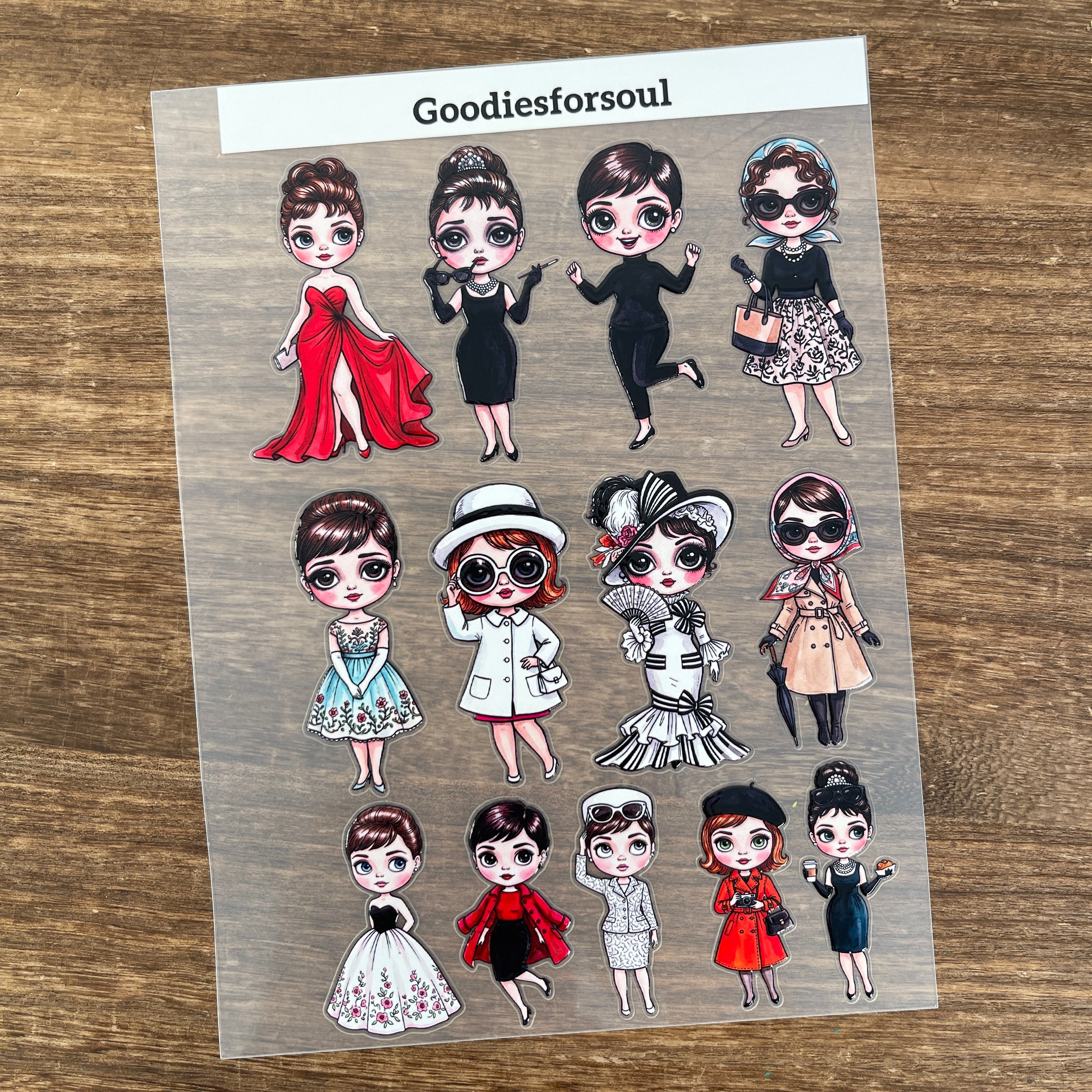 3D Audrey Hepburn vintage fashion PET Sticker 1 Pcs