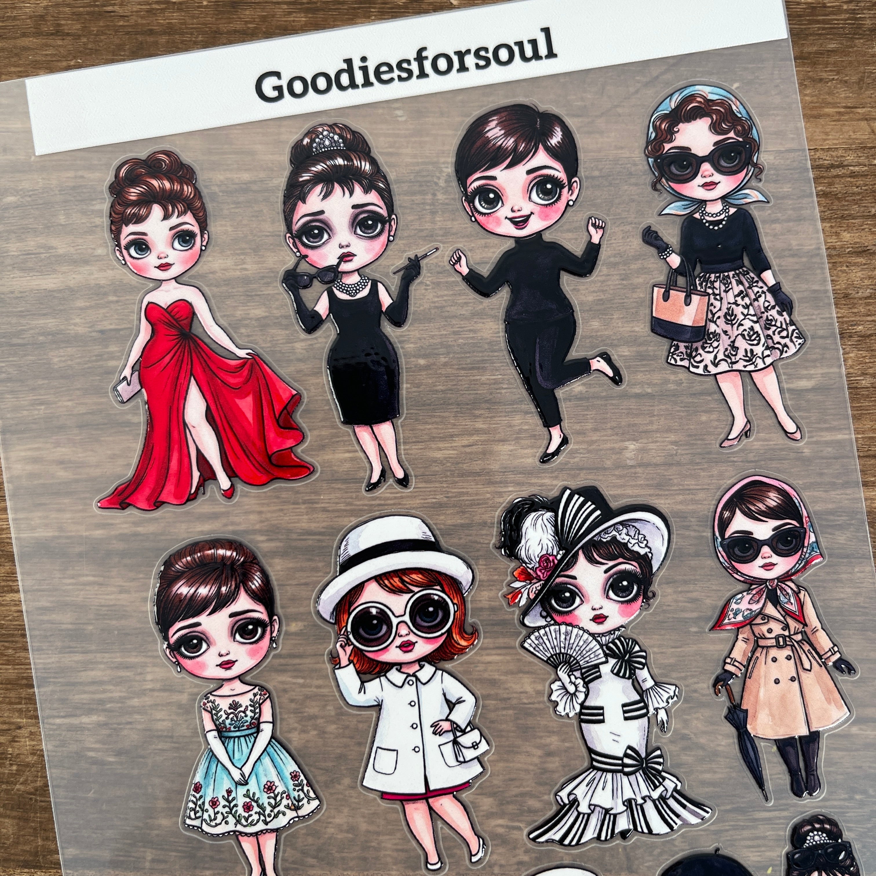 3D Audrey Hepburn vintage fashion PET Sticker 1 Pcs