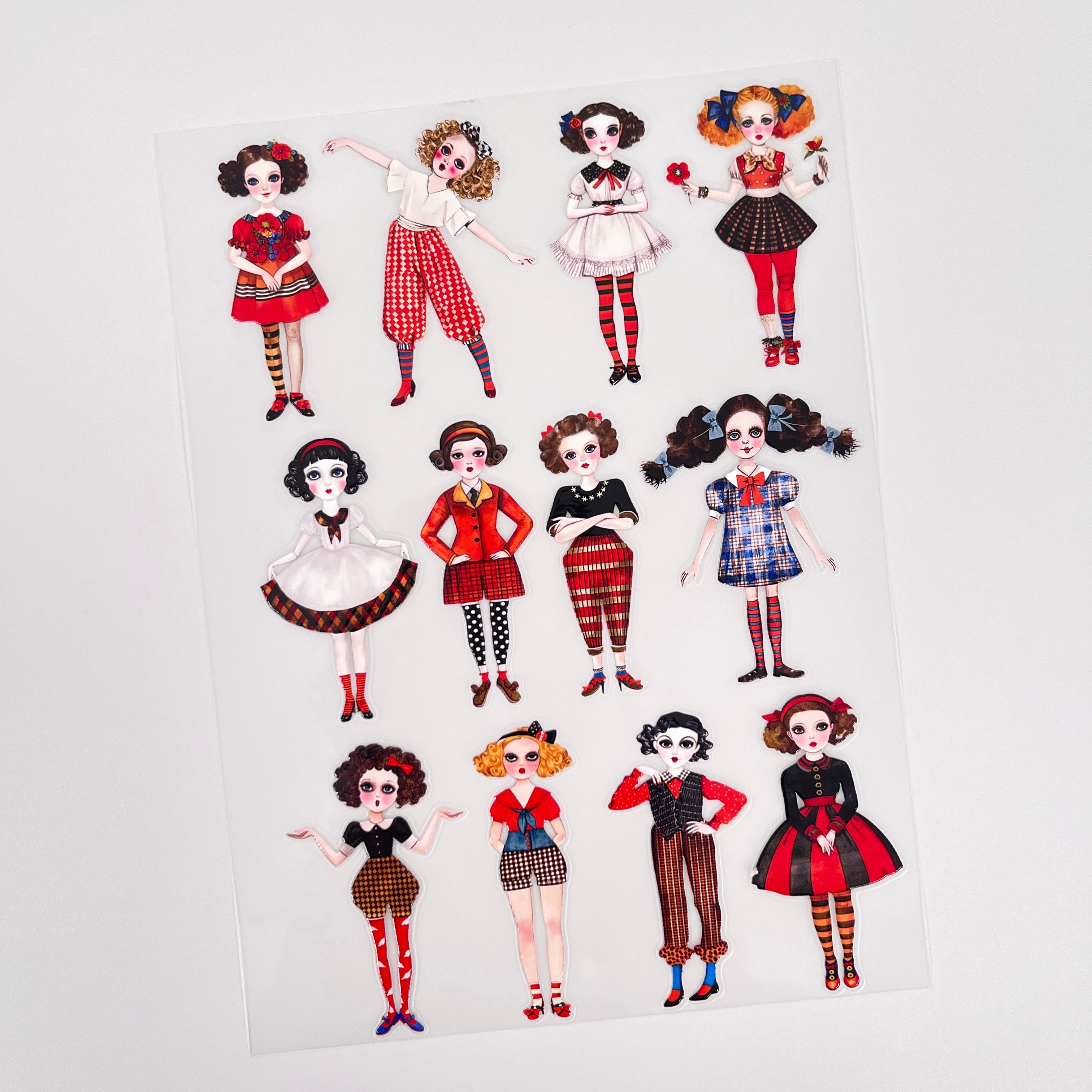 3D Vintage British Tartan Girl PET Sticker 1 Pcs
