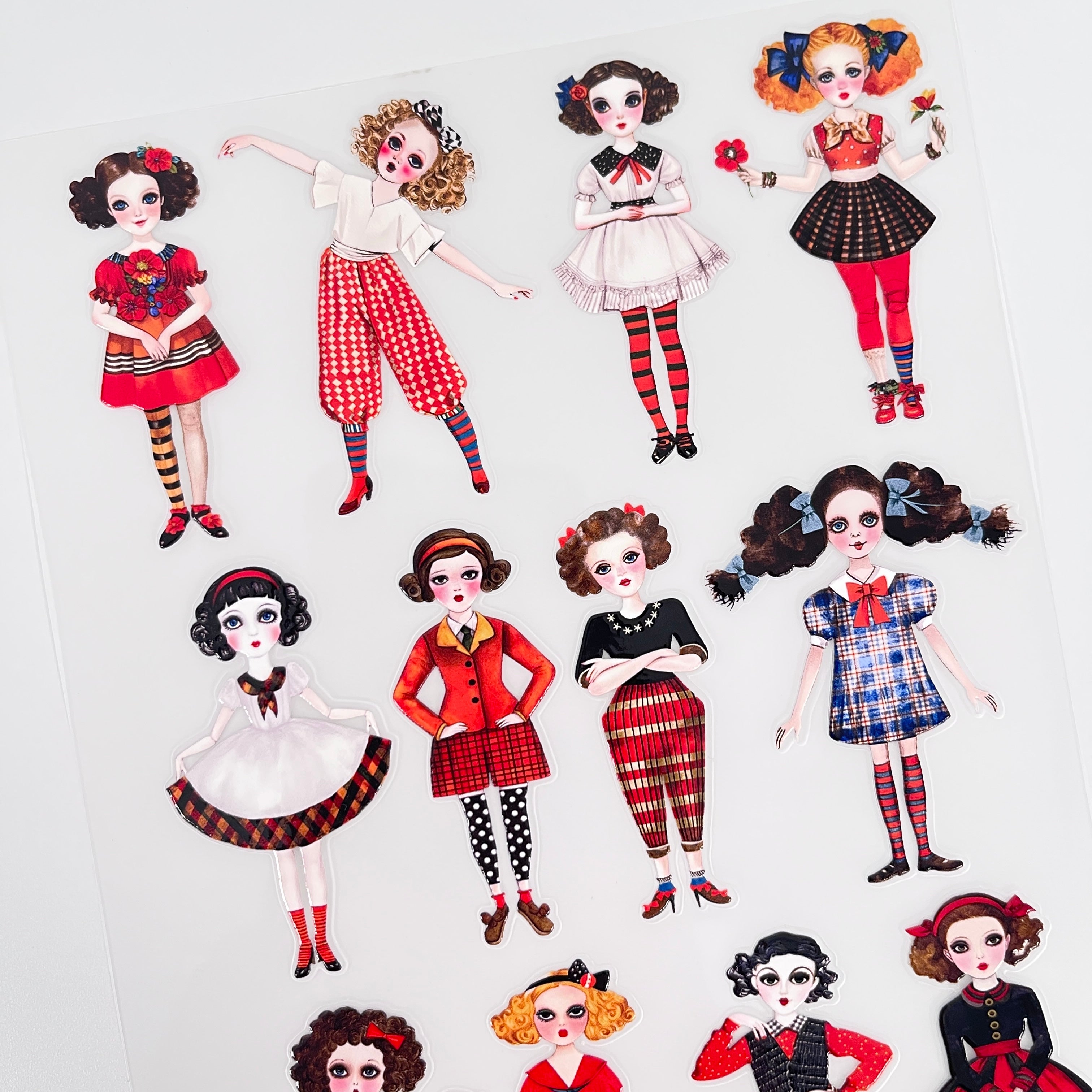 3D Vintage British Tartan Girl PET Sticker 1 Pcs