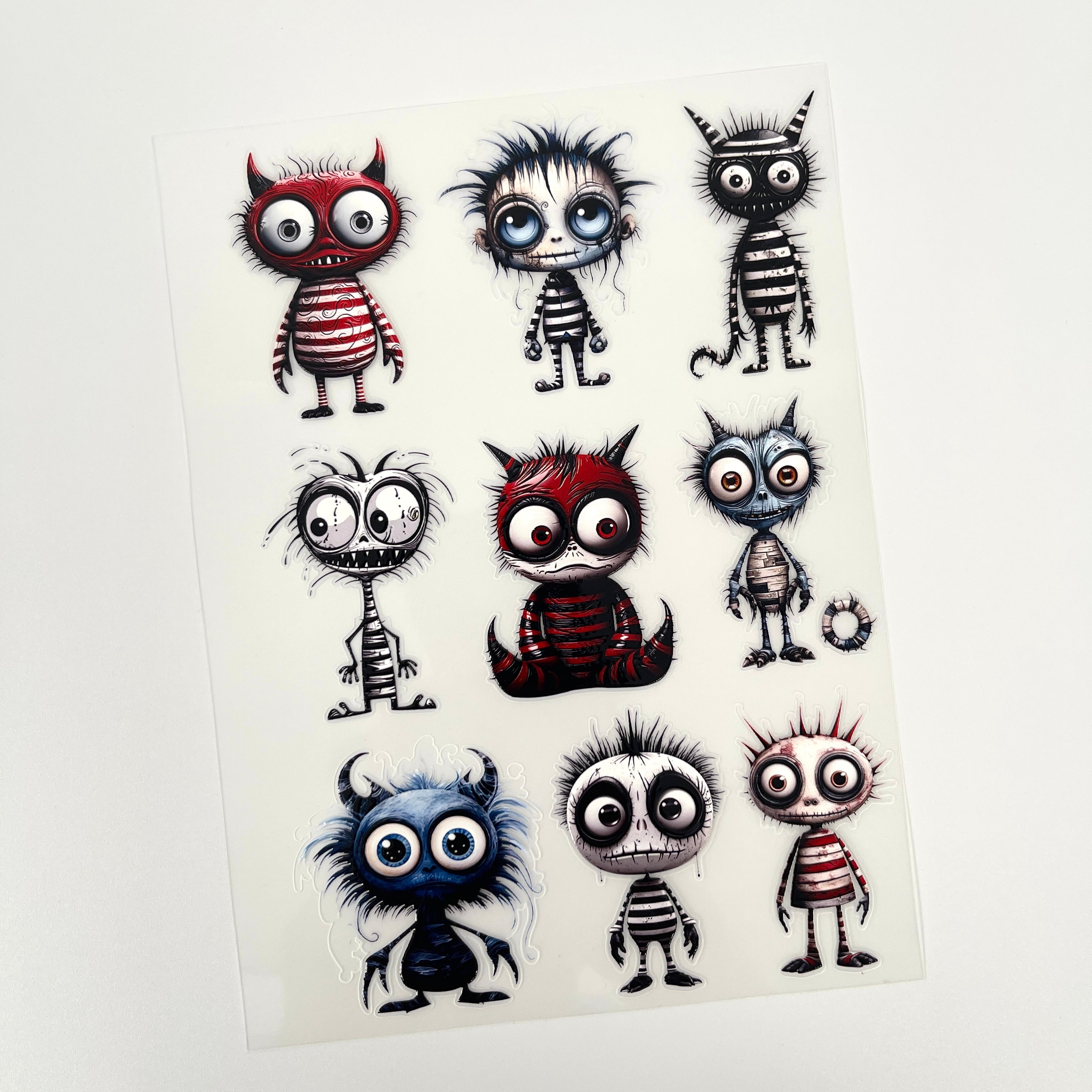 3D Striped Creepy Little Monster PET Sticker 1 Pcs