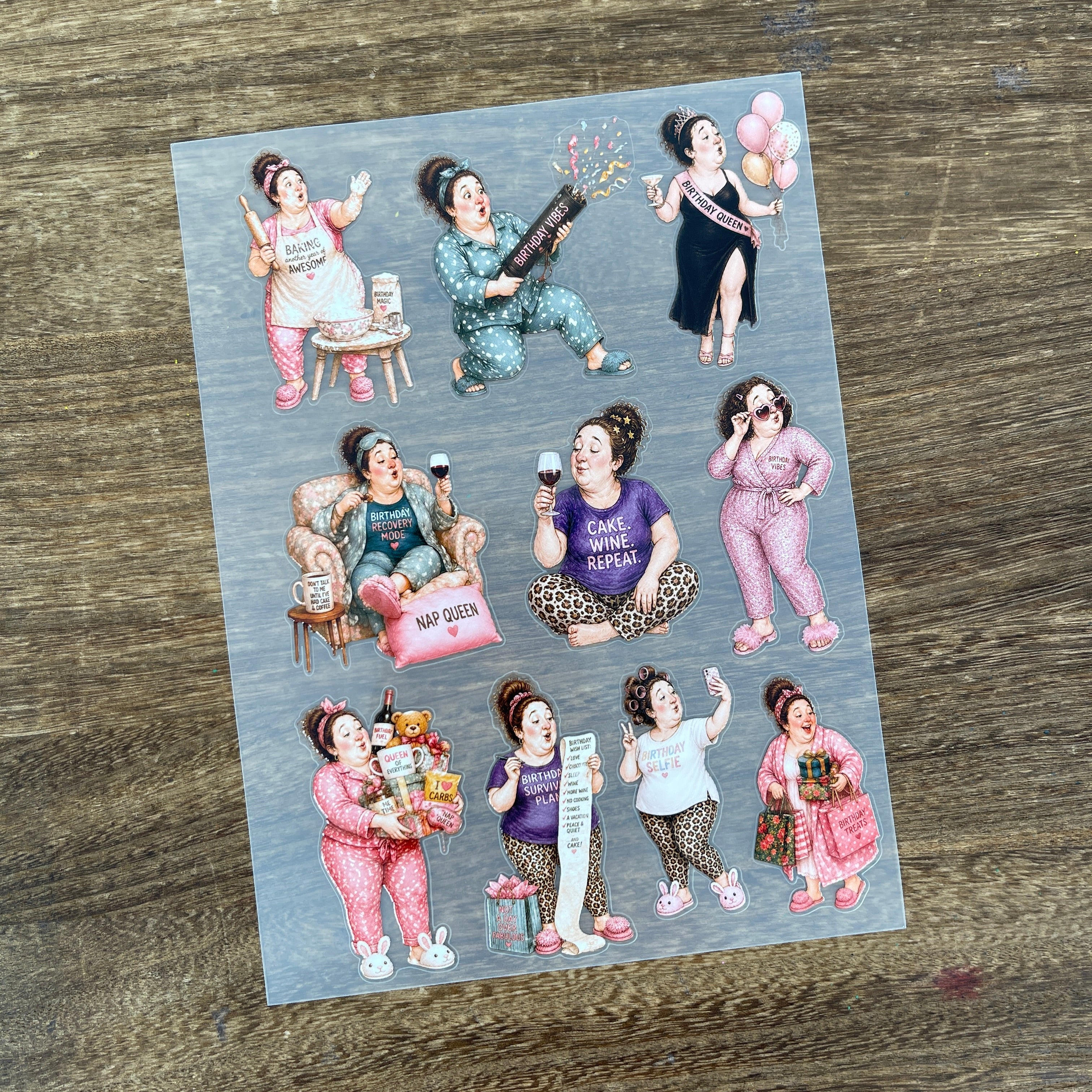 3D Birthday Party Ladies PET Sticker 1 Pcs