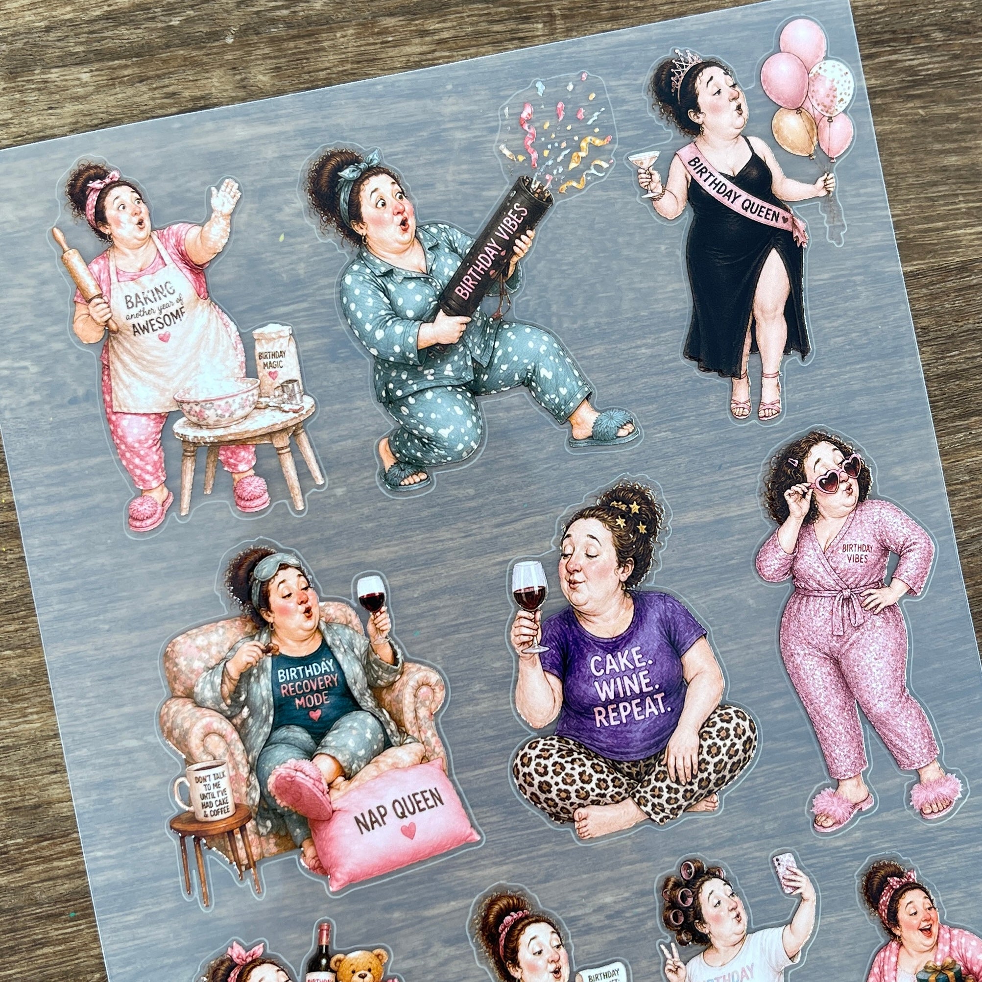 3D Birthday Party Ladies PET Sticker 1 Pcs
