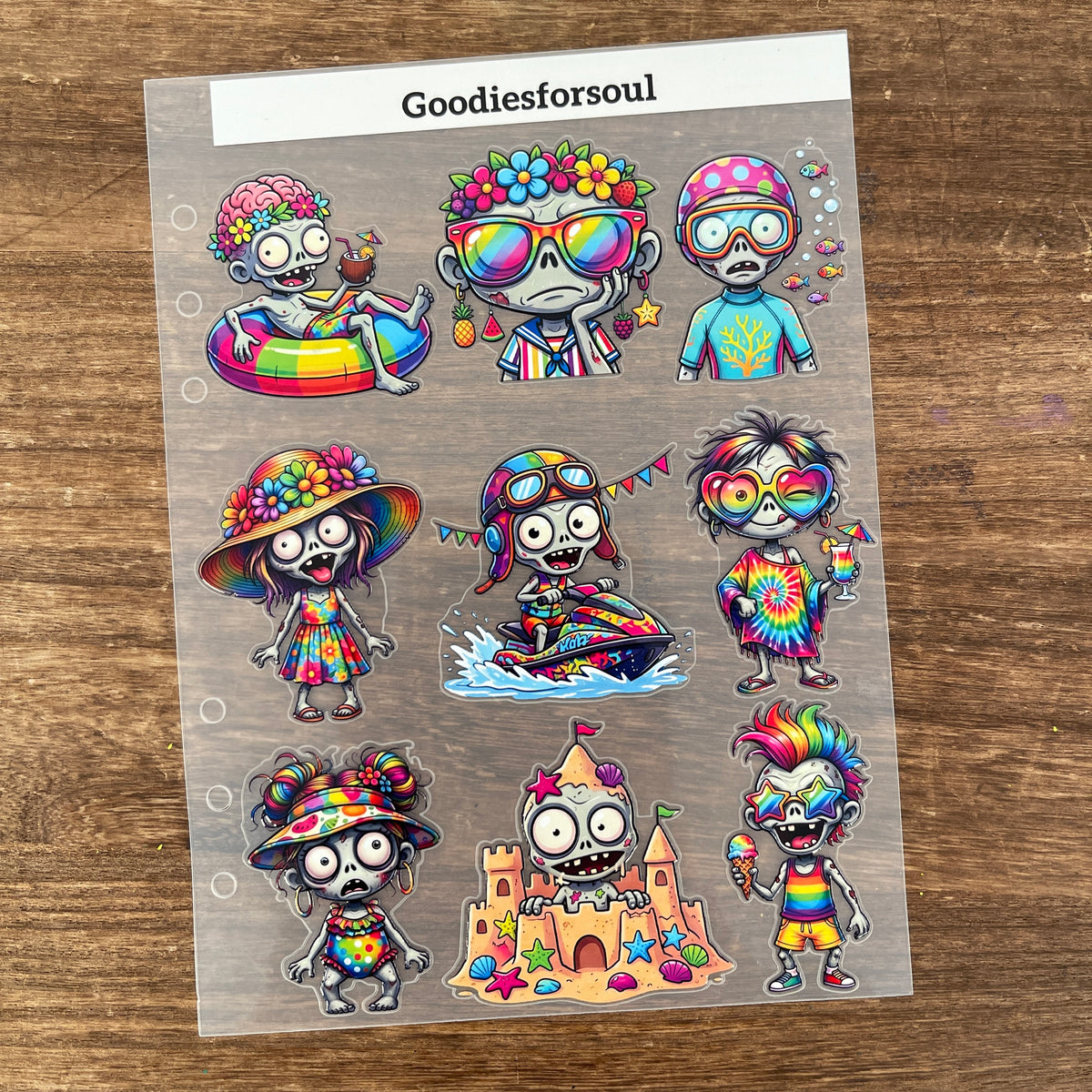 Full colorful summer zombie PET sticker sheet