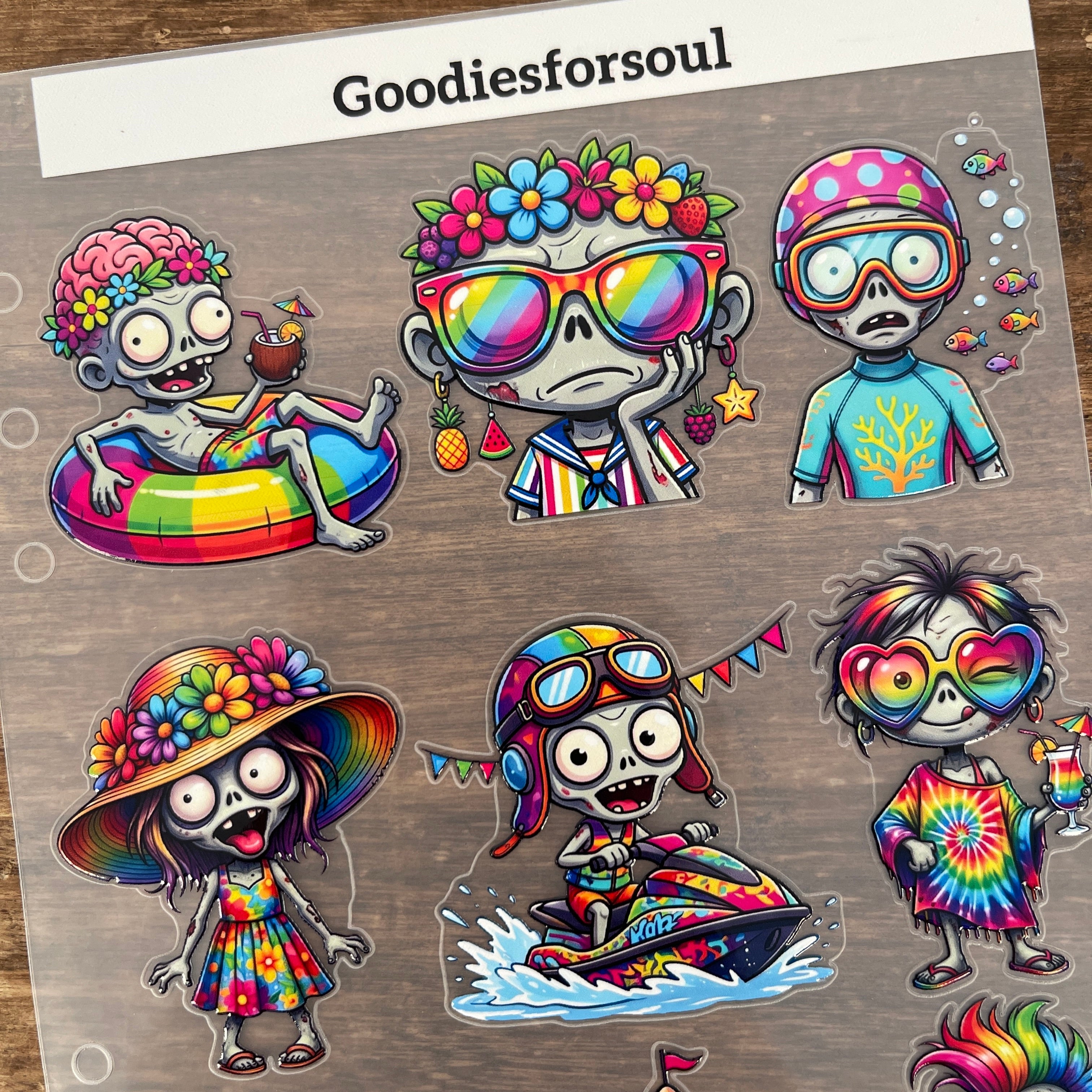 3D Colorful Summer Zombie PET Sticker 1 Pcs
