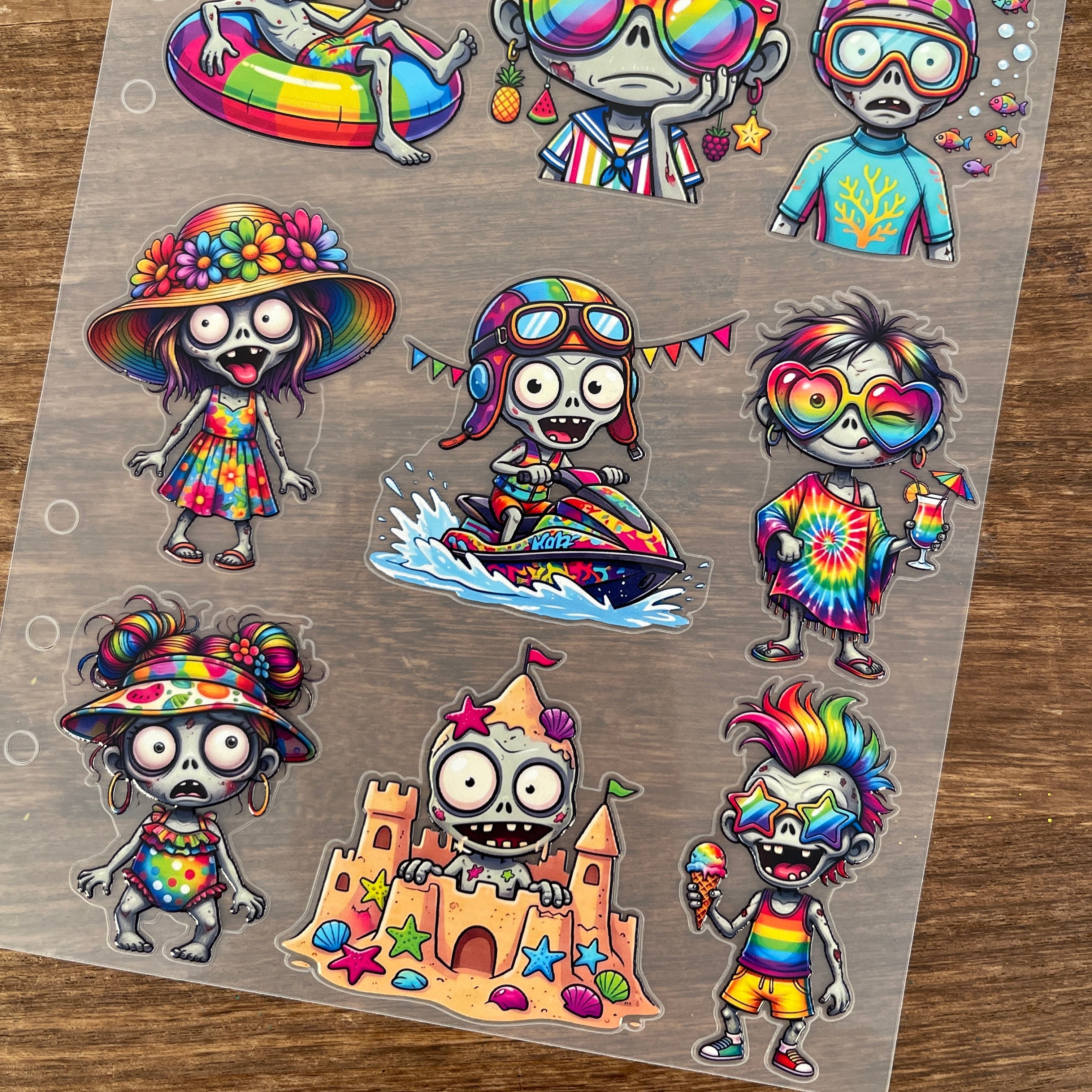 3D Colorful Summer Zombie PET Sticker 1 Pcs
