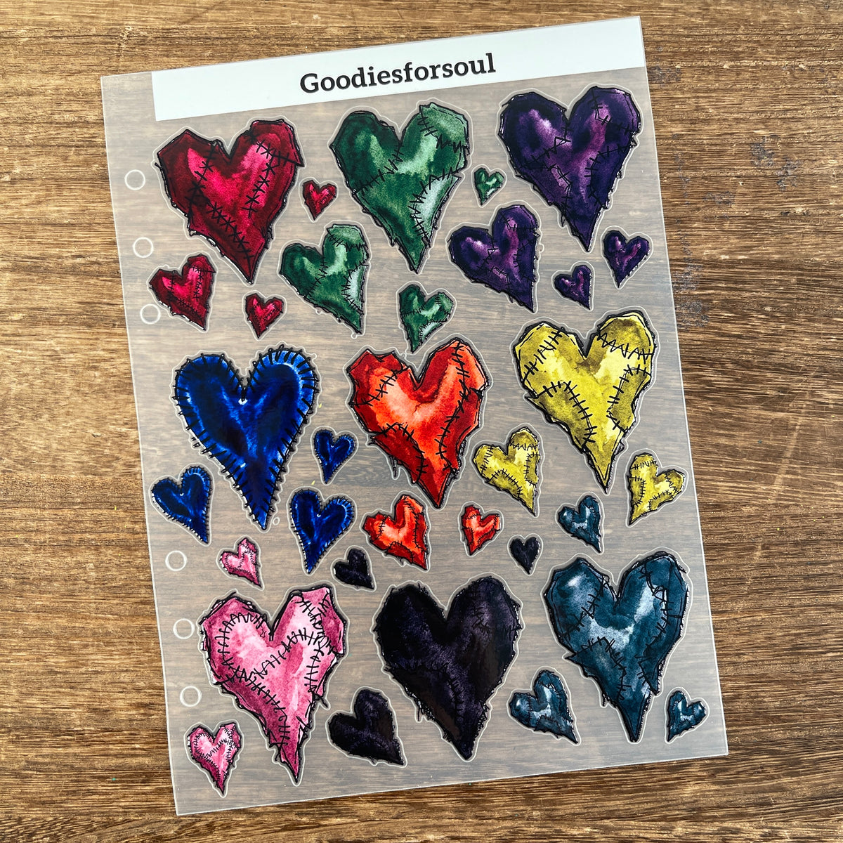 Full stitched heart sticker sheet