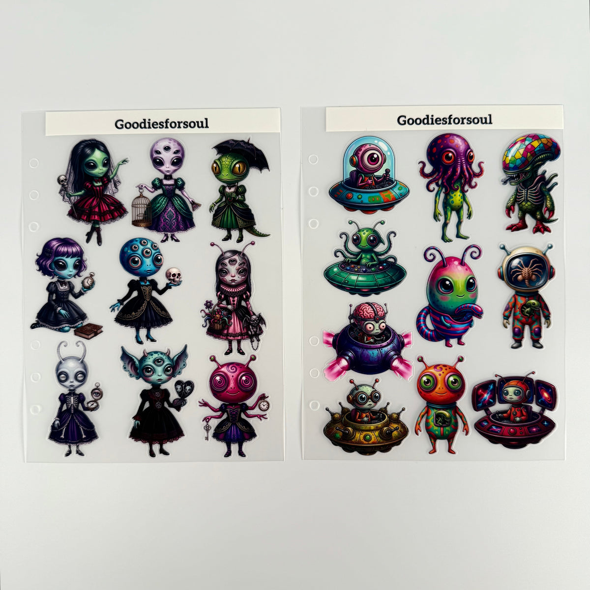 Two sheets of gothic alien and creature 3D stickers