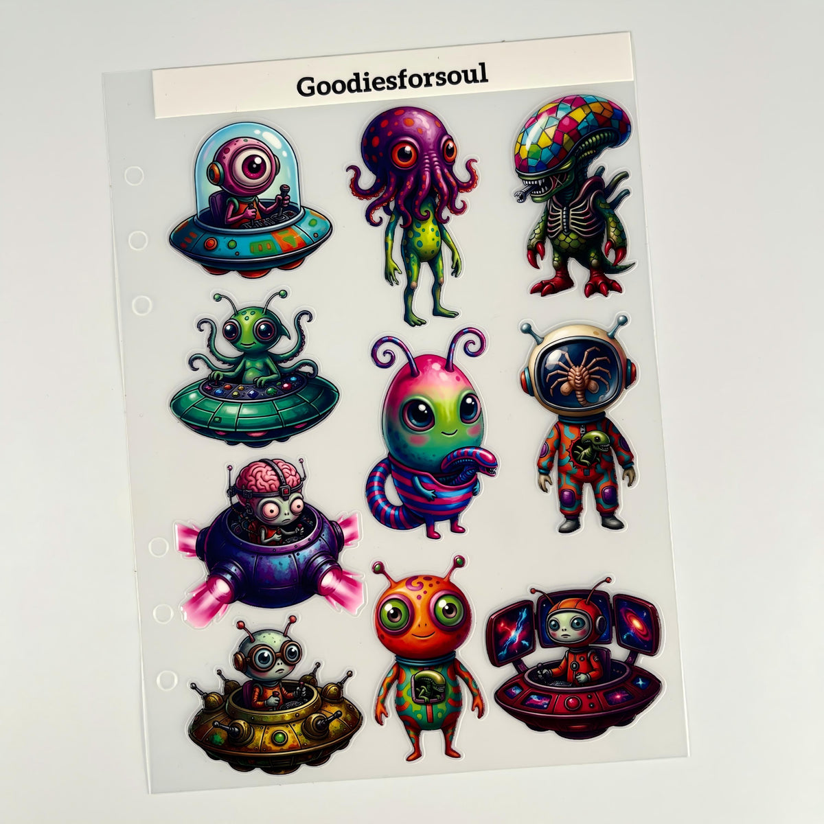 Full aliens & ufos PET sticker sheet